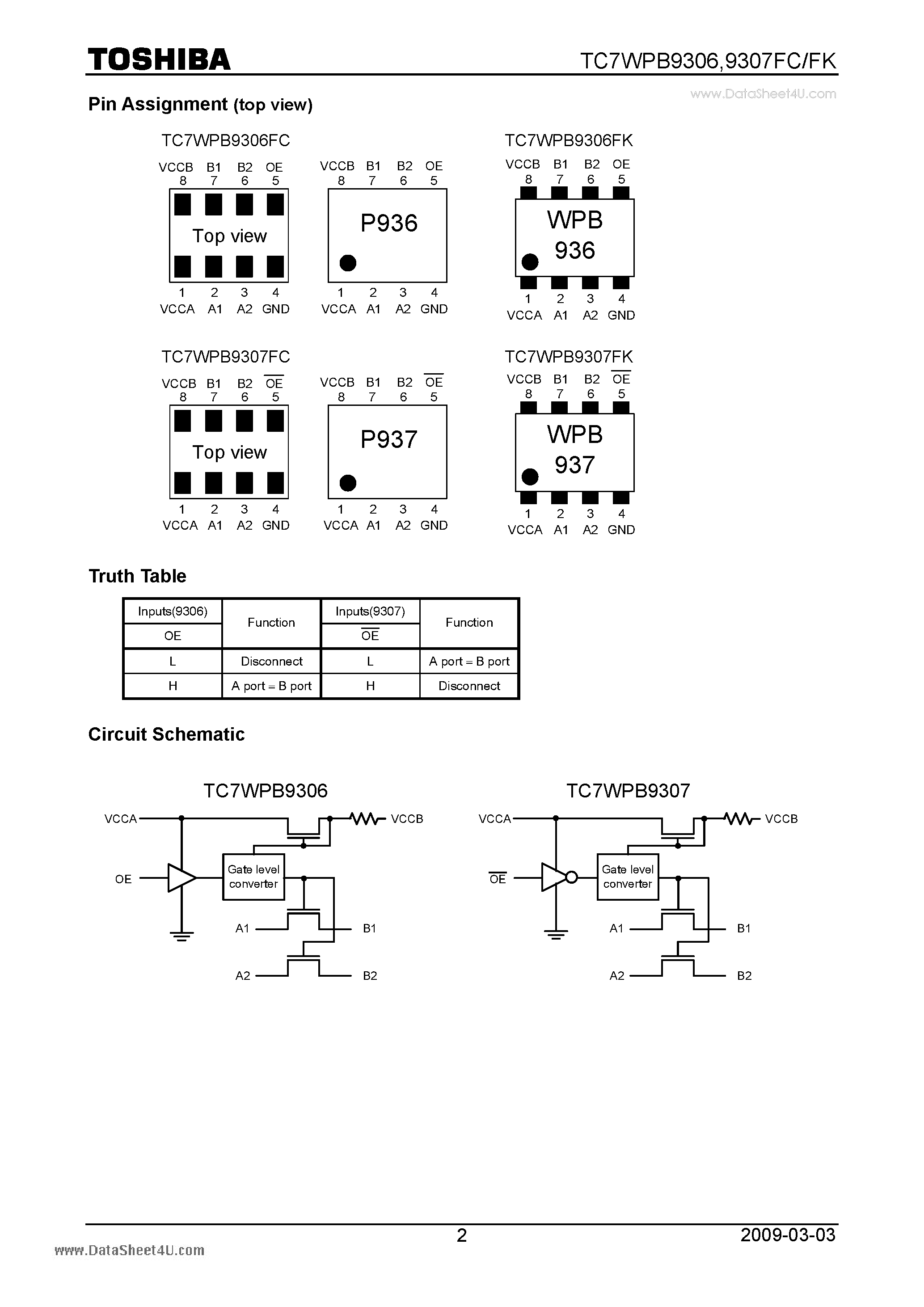 Datasheet TC7WPB9306FC - Low Voltage/Low Power 2-Bit Dual Supply Bus Switch page 2