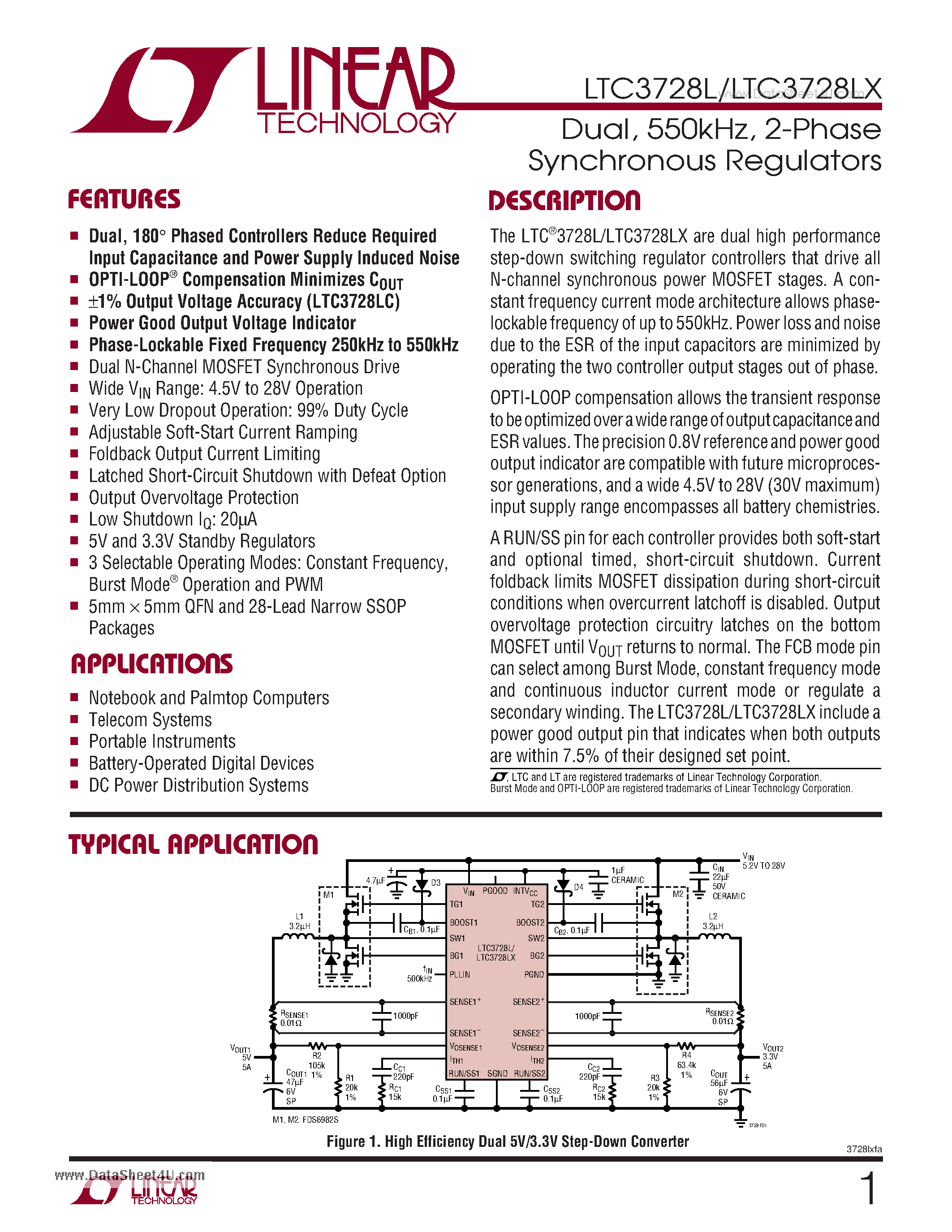 Даташит LTC3728L - 2-Phase Synchronous Regulators страница 1