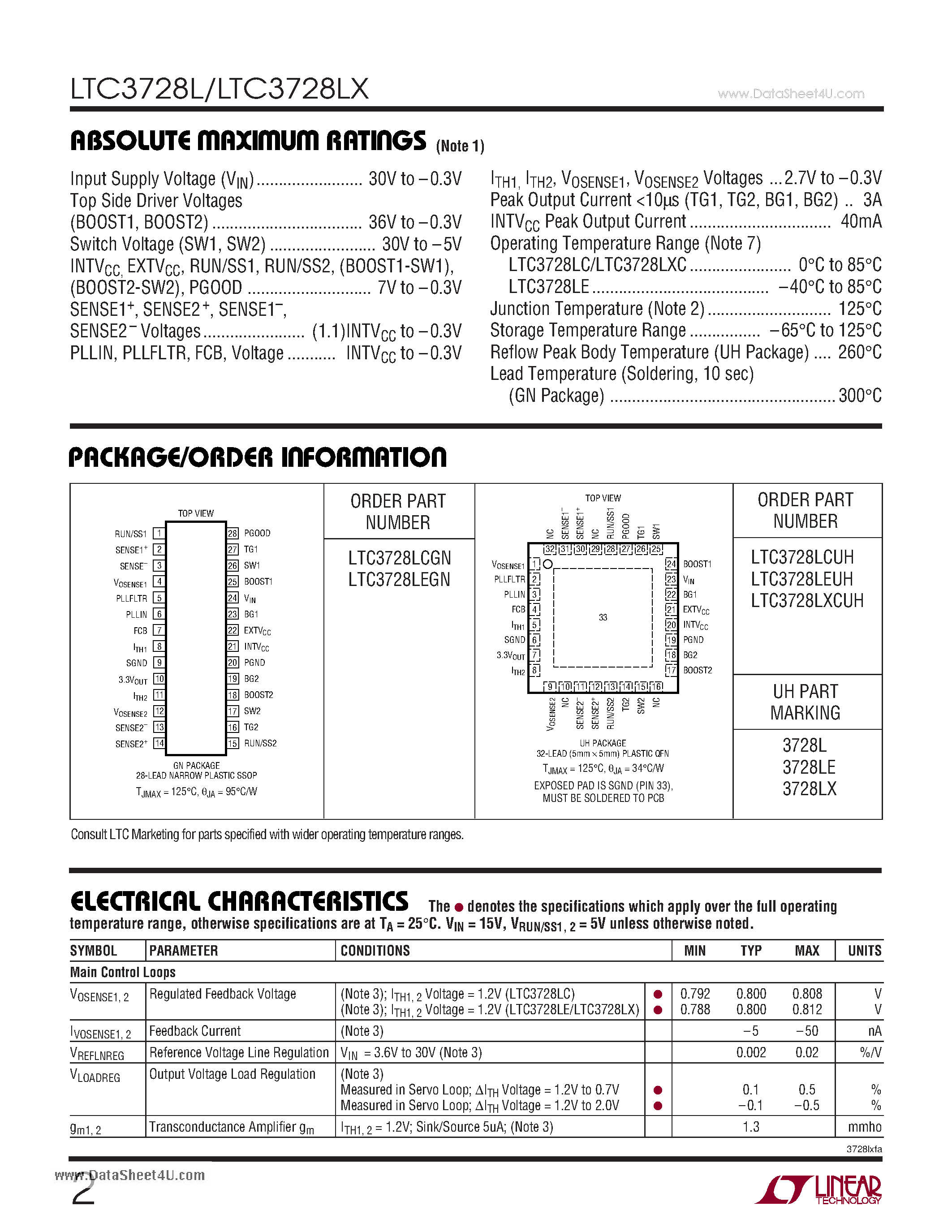 Даташит LTC3728L - 2-Phase Synchronous Regulators страница 2