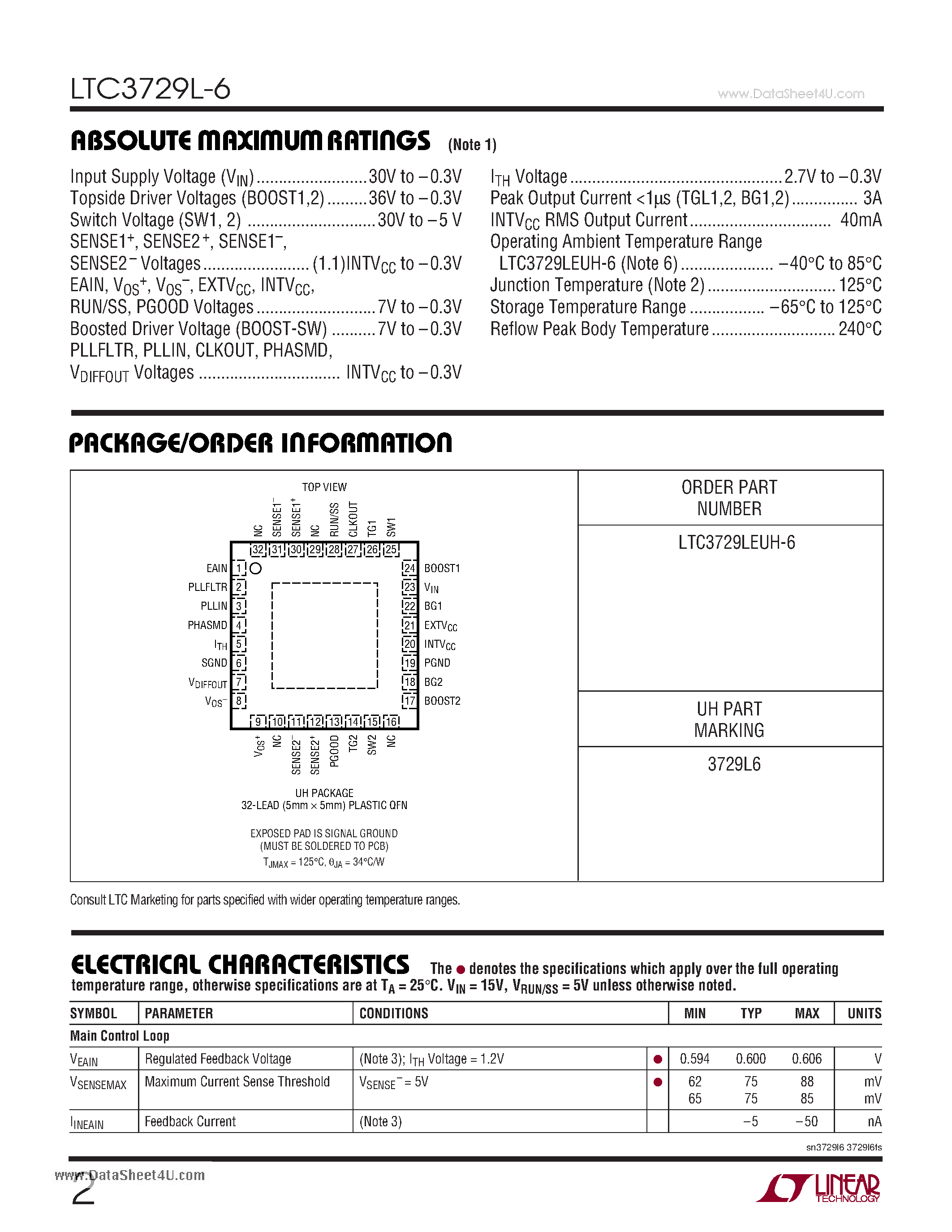 Datasheet LTC3729L-6 page 2 Datasheet LTC3729L-6 - Synchronous Step-Down Switching Regulator page 2