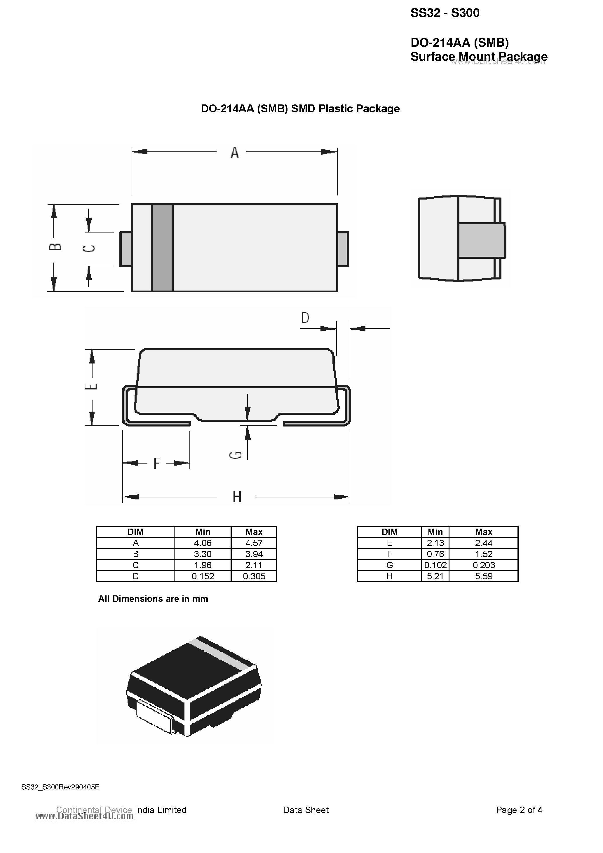 Datasheet S300 - SURFACE MOUNT SCHOTTKY BARRIER RECTIFIER page 2