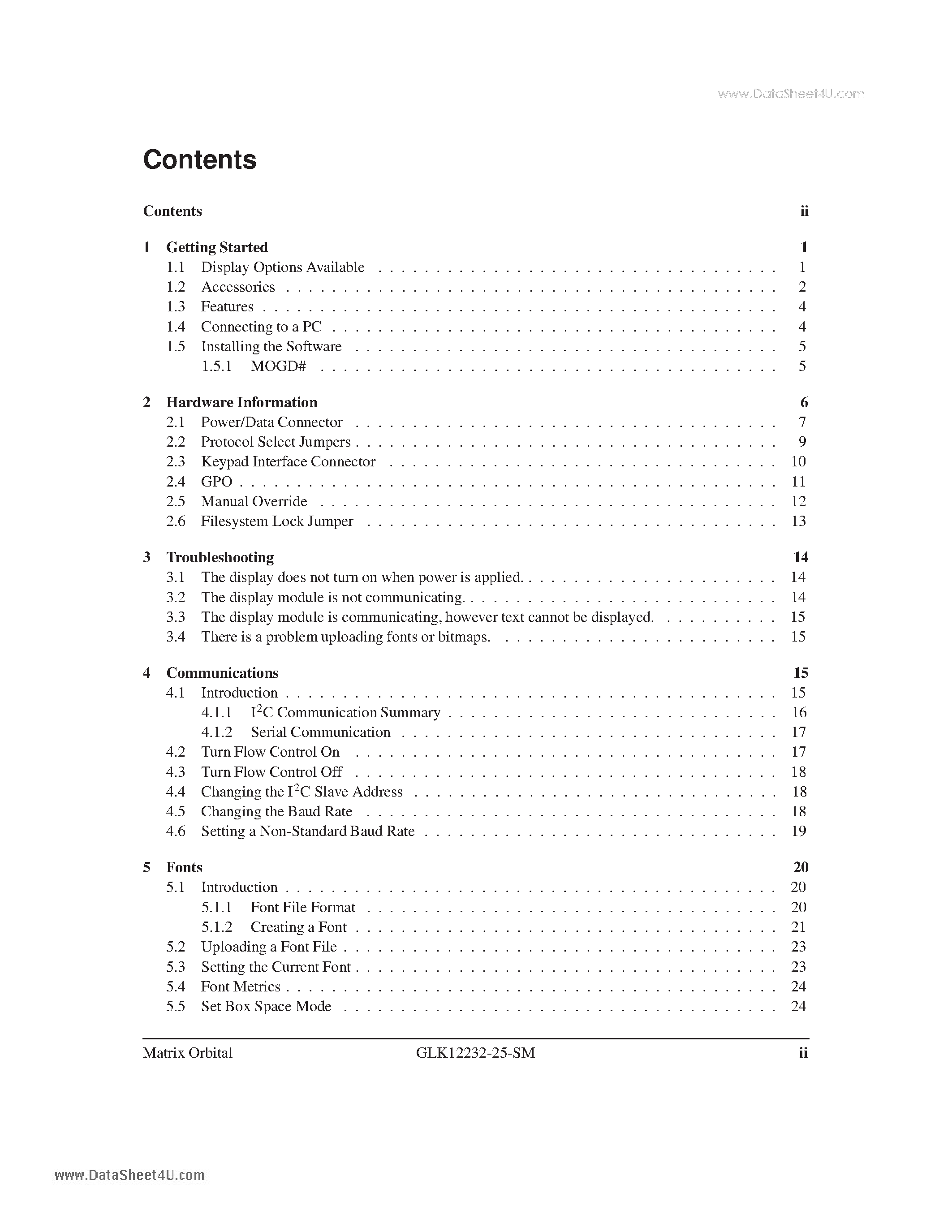 Datasheet GLK12232-25-SM page 2 Datasheet GLK12232-25-SM - Technical Manual V2.0 page 2