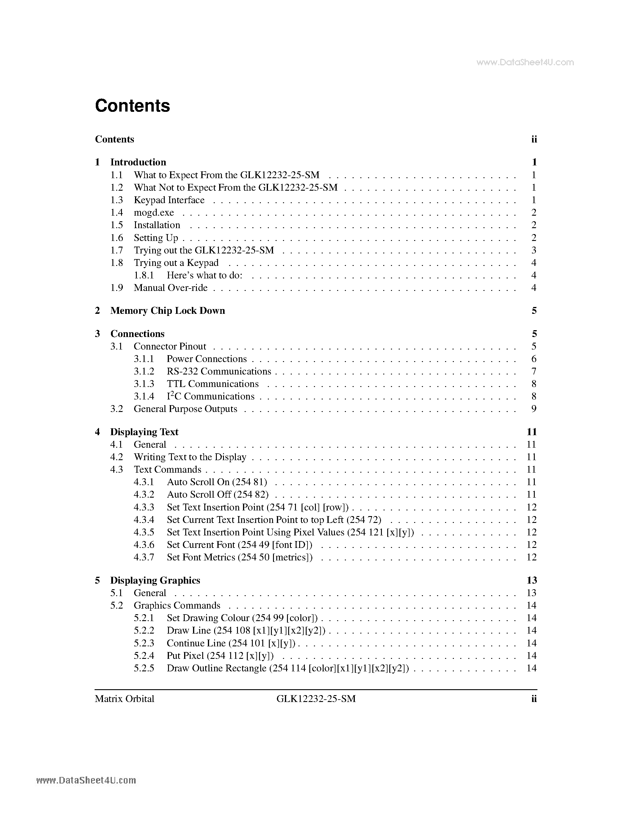 Datasheet GLK12232-25-SM page 2 Datasheet GLK12232-25-SM - Technical Manual V3.0 page 2