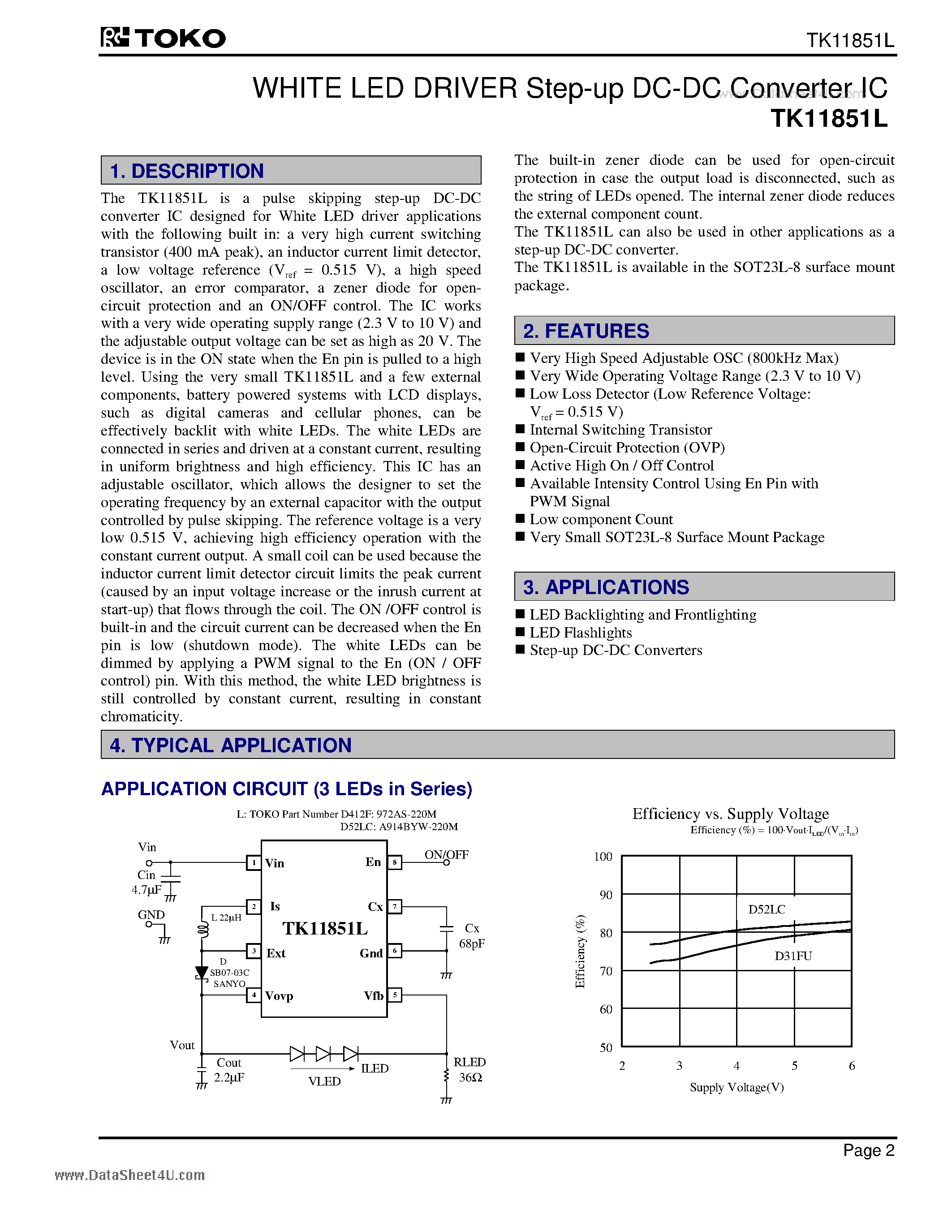 Datasheet TK11851L page 2 Datasheet TK11851L - White Led Driver DC-DC Step-up Converter ic page 2
