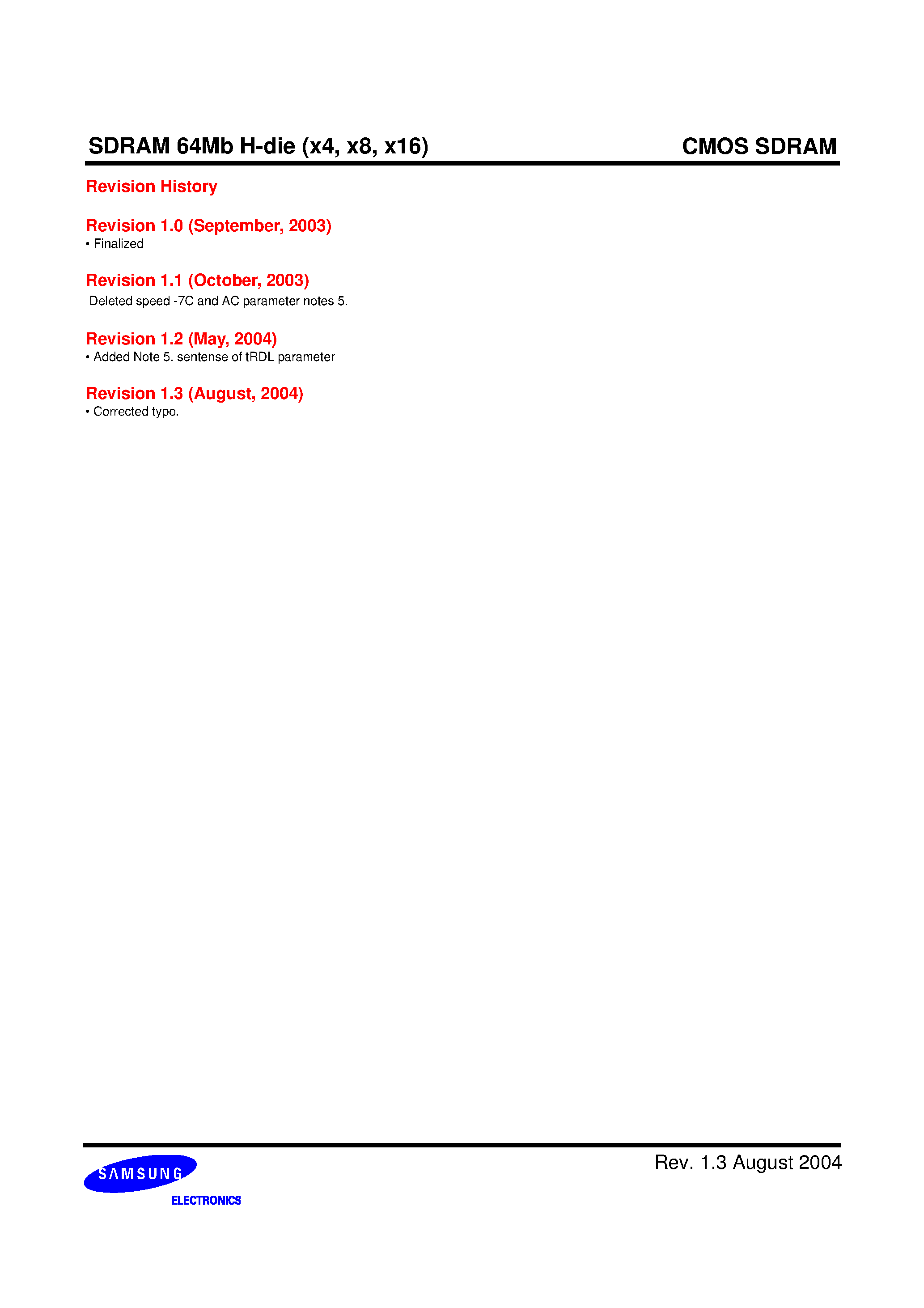 Datasheet K4S640432H-UC75 page 2 Datasheet K4S640432H-UC75 - 64Mb H-die SDRAM Specification 54 TSOP-II page 2