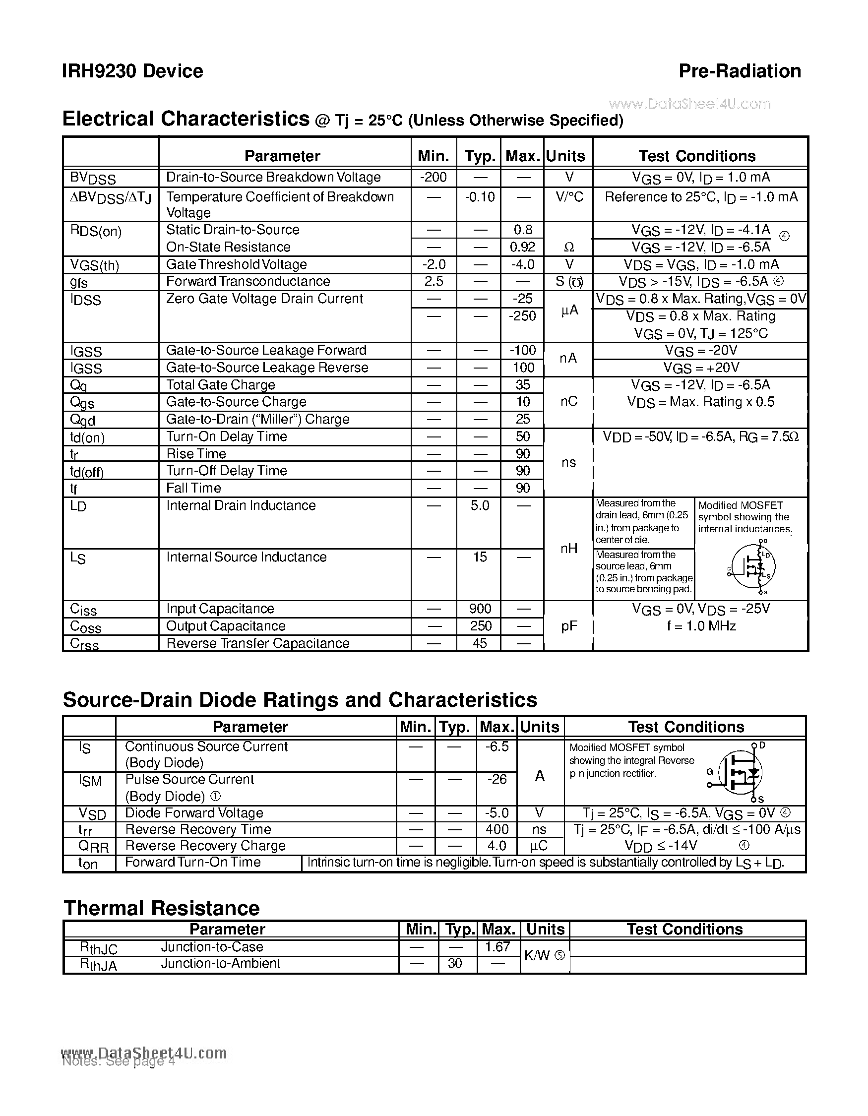 Datasheet IRH9230 - TRANSISTOR P-CHANNEL page 2