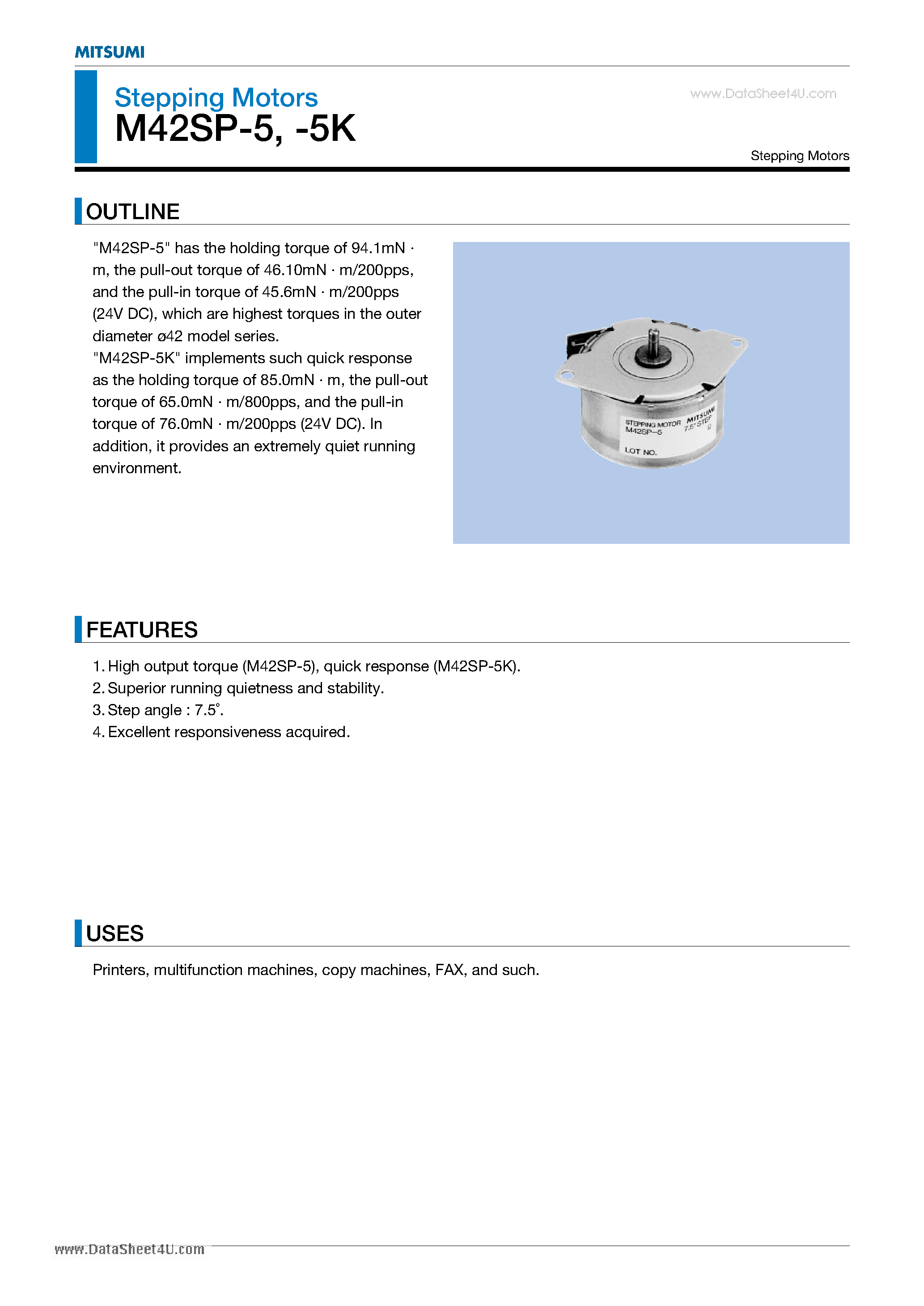 Даташит M42SP-5K - Stepping Motors страница 1