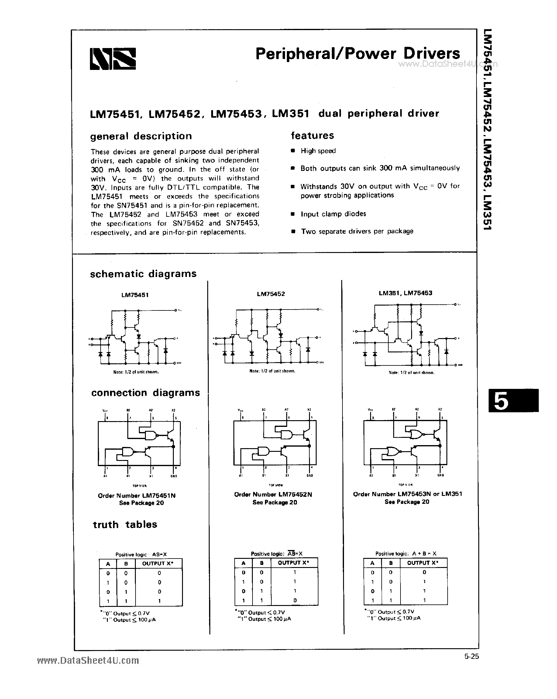 Datasheet LM351 page 1 Datasheet LM351 - Peripheral / Power Drivers page 1