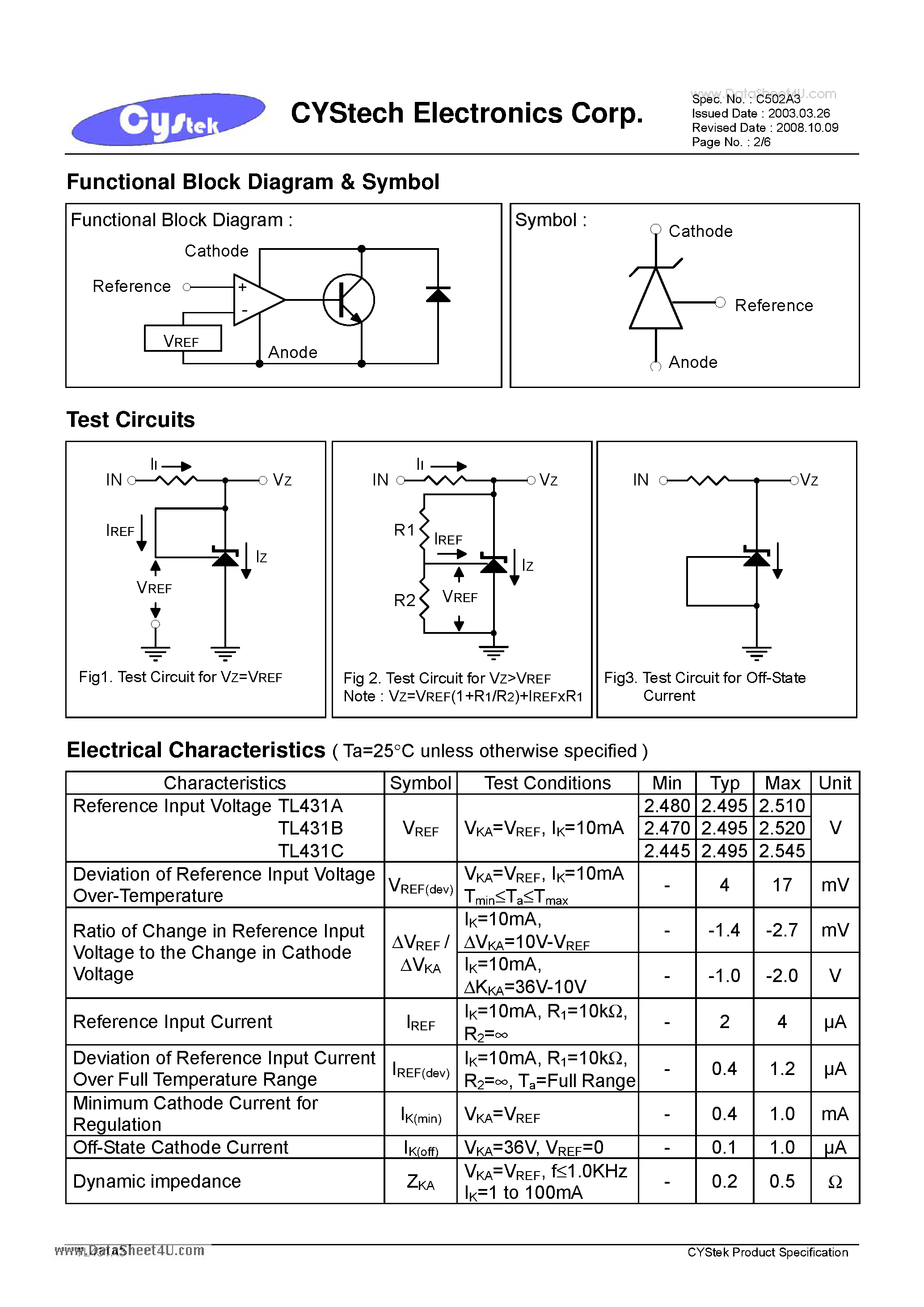 Datasheet TL431A3 - Adjustable Precision Shunt Regulators page 2