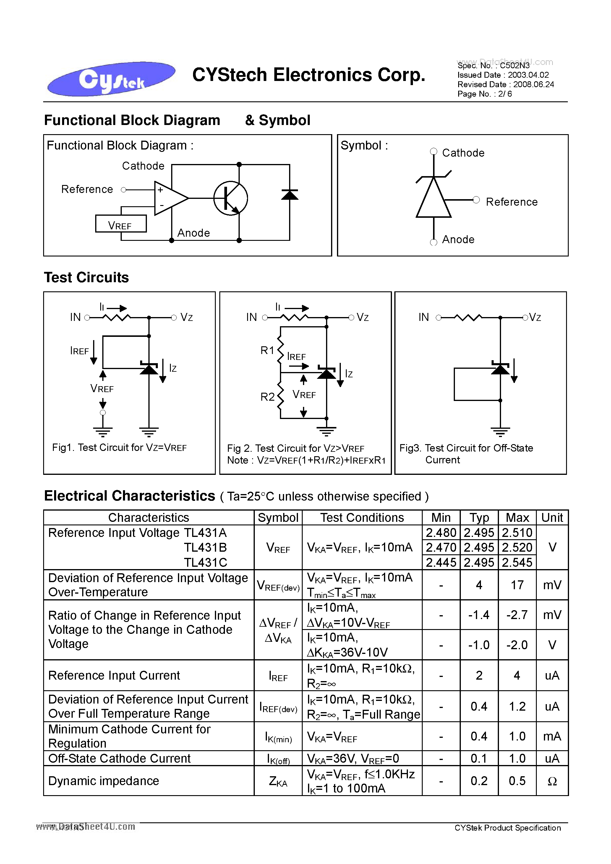 Datasheet TL431N3 - Adjustable Precision Shunt Regulators page 2