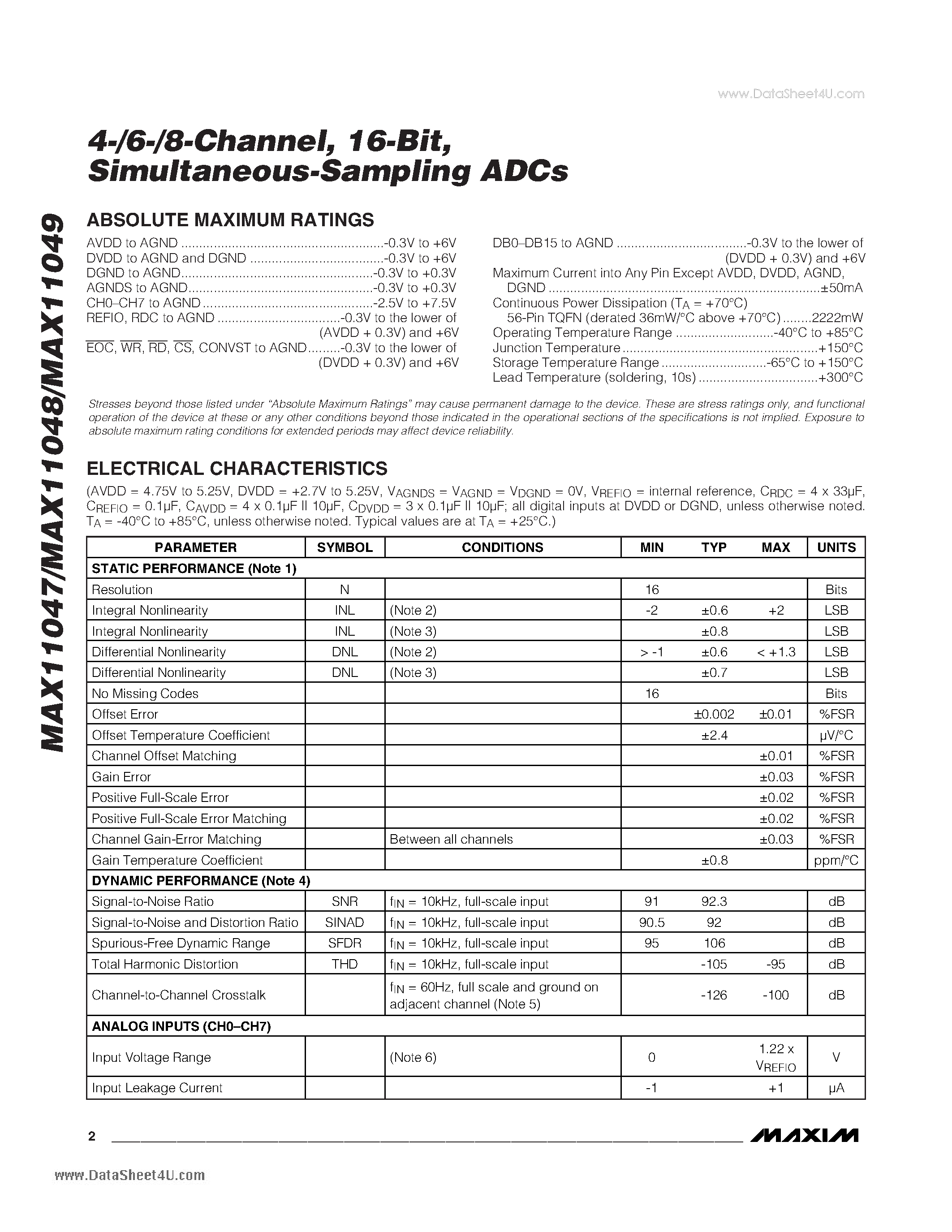Datasheet MAX11047 - 4-/6-/8-Channel 16-Bit Simultaneous-Sampling ADCs page 2
