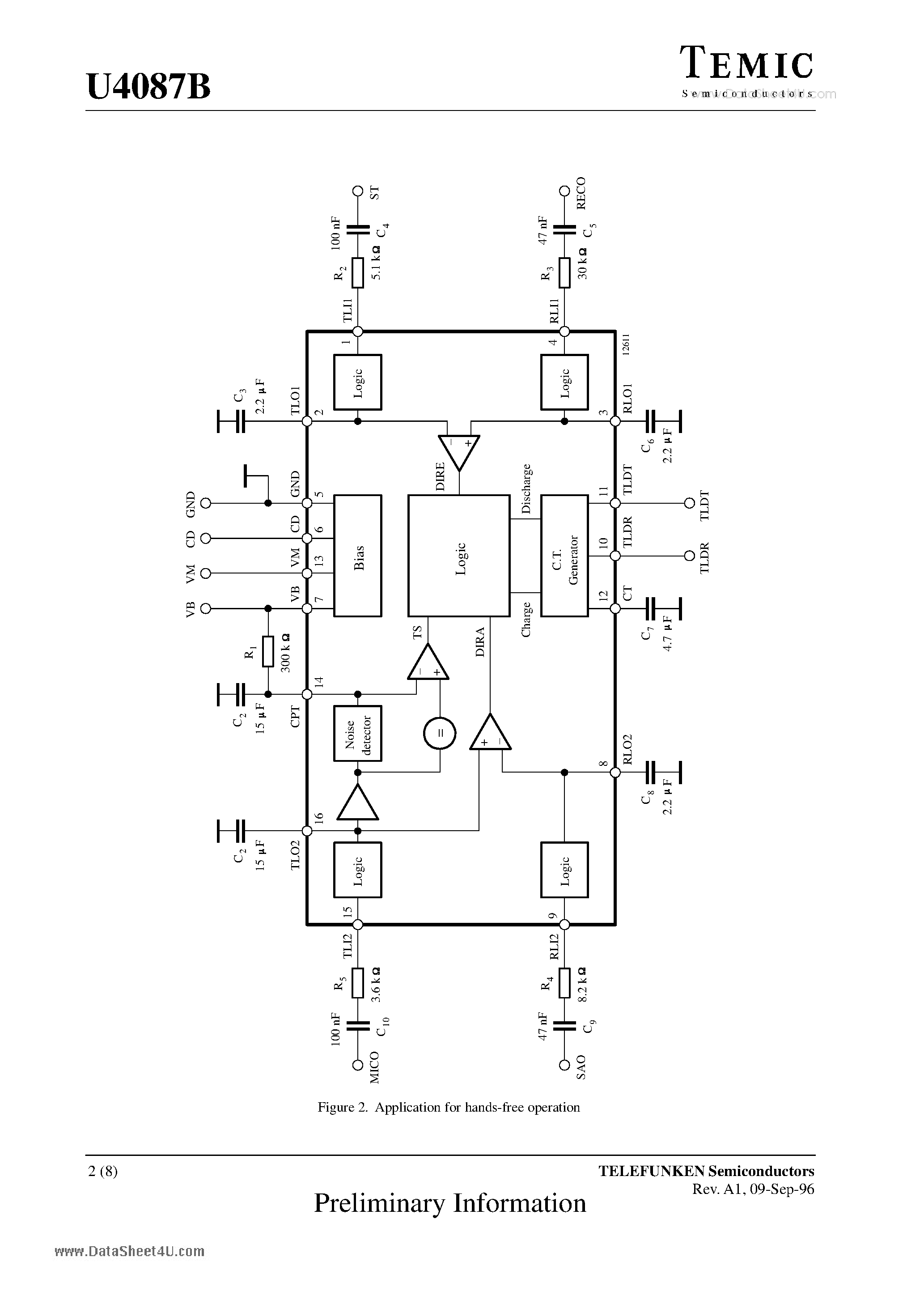Datasheet U4087B - Low Voltage Voice Switch Interface Circuit page 2