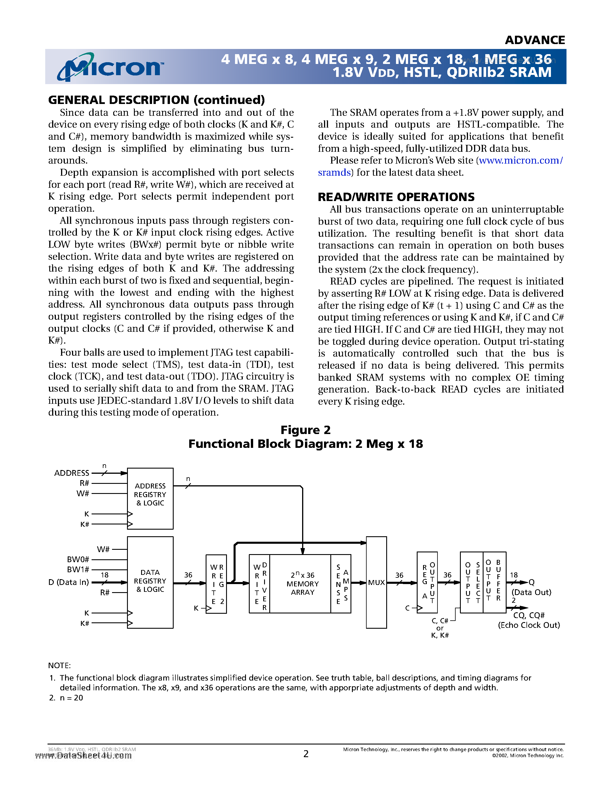 Datasheet MT54W1MH36B - SRAM 2-WORD BURST page 2