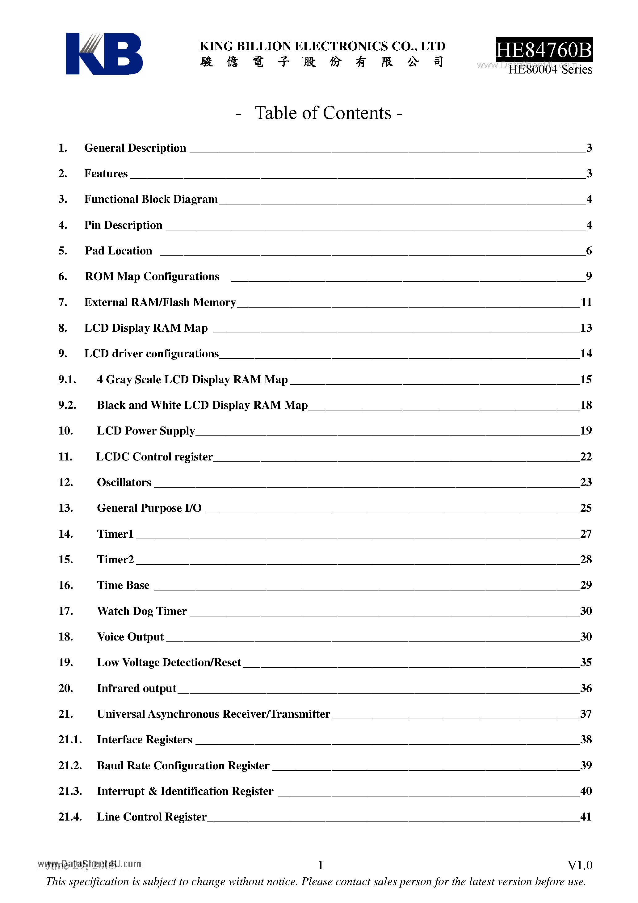 Datasheet HE84760B - 8-bit Micro-controller page 1