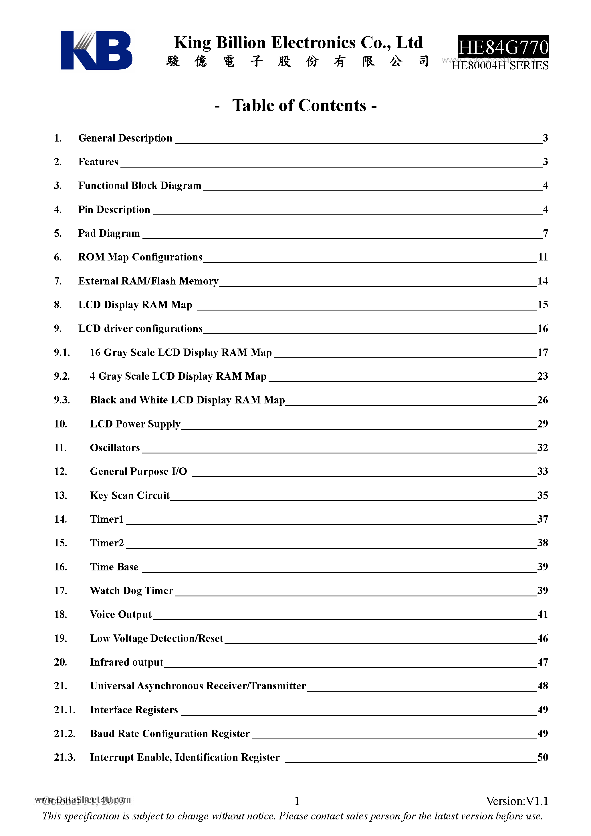 Datasheet HE84G770 - 8-bit Micro-controller page 1