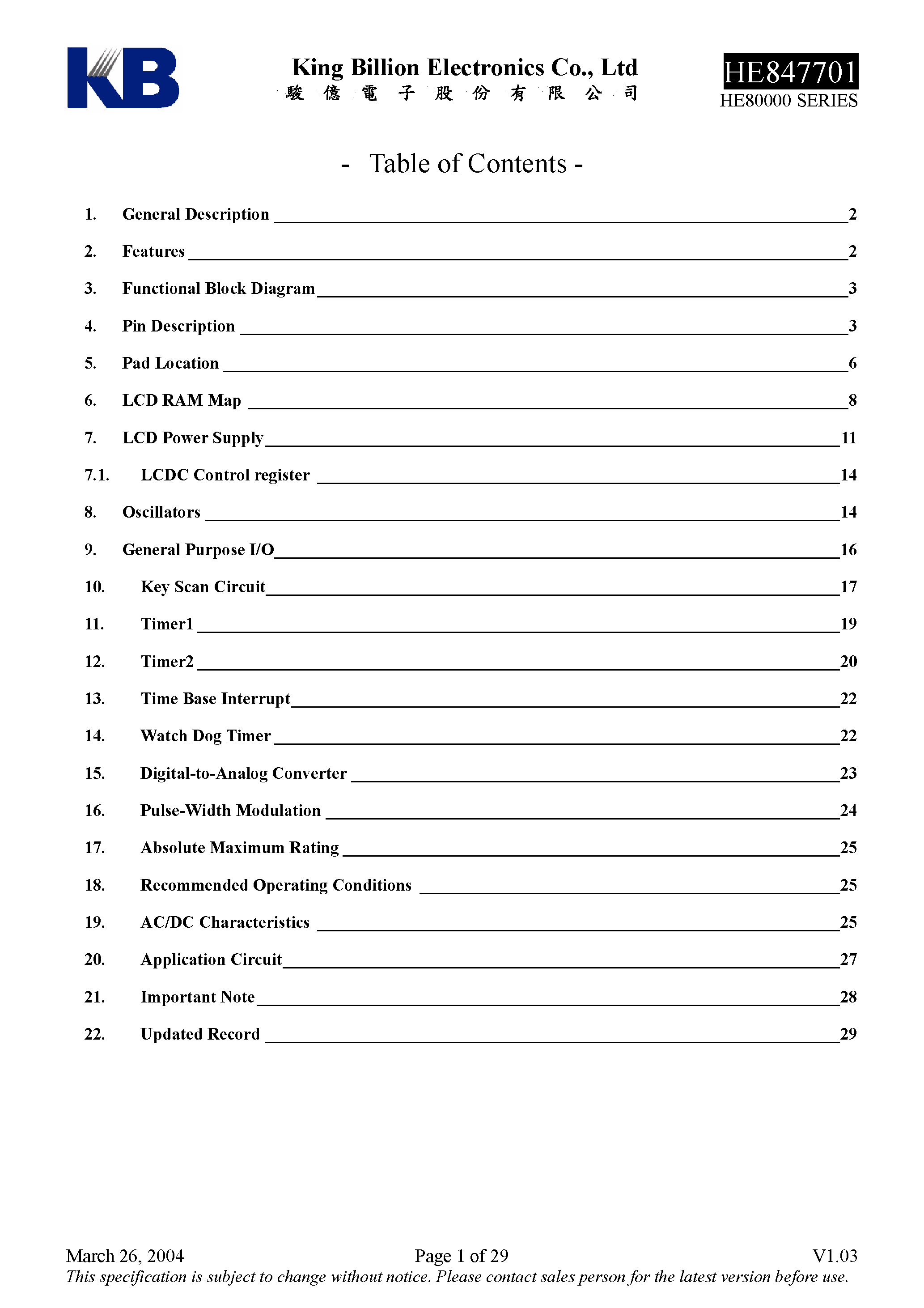 Datasheet HE847701 - 8-bit Micro-controller page 1