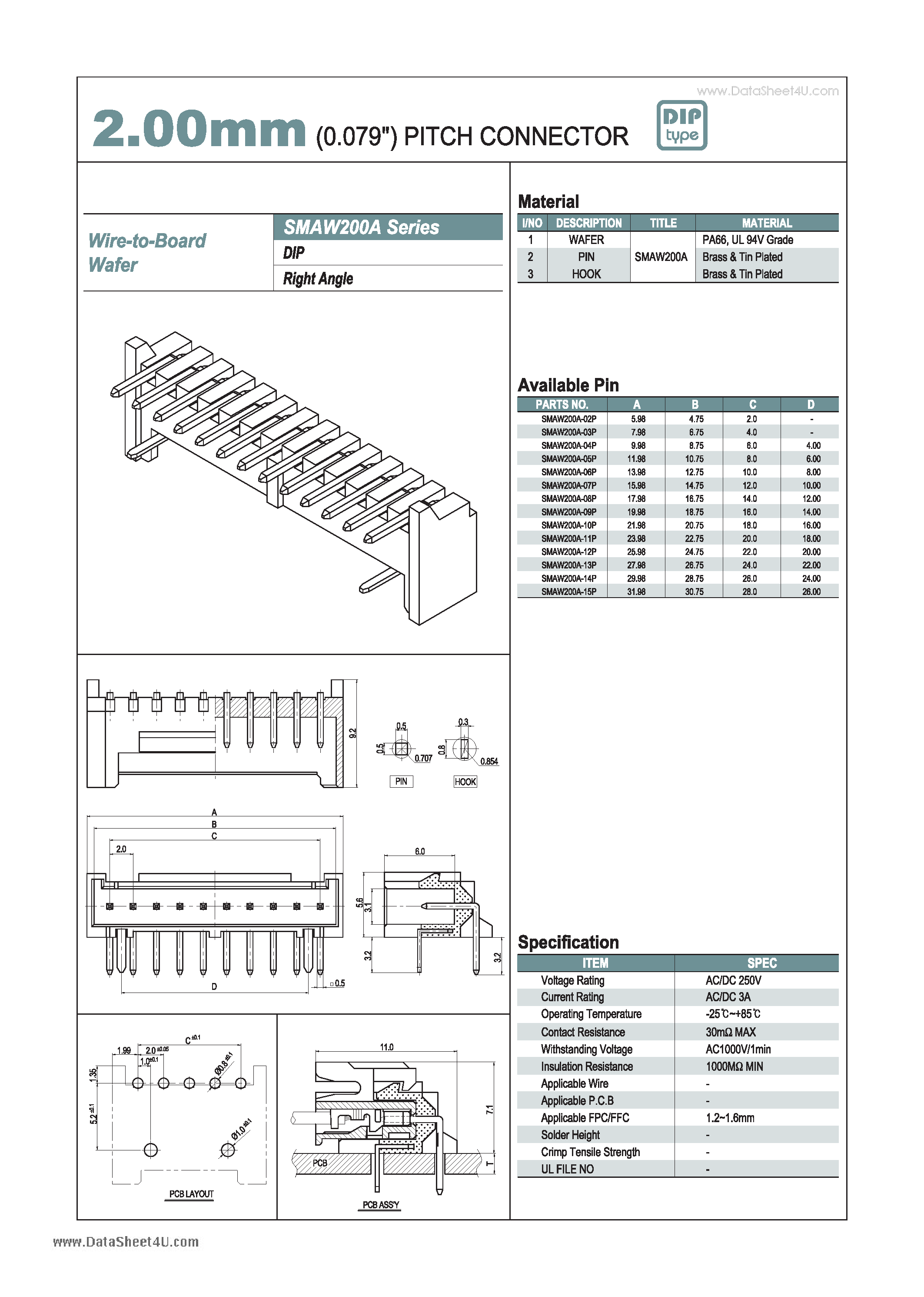 Datasheet SMAW200A - 2.00mm PITCH CONNECTOR page 1