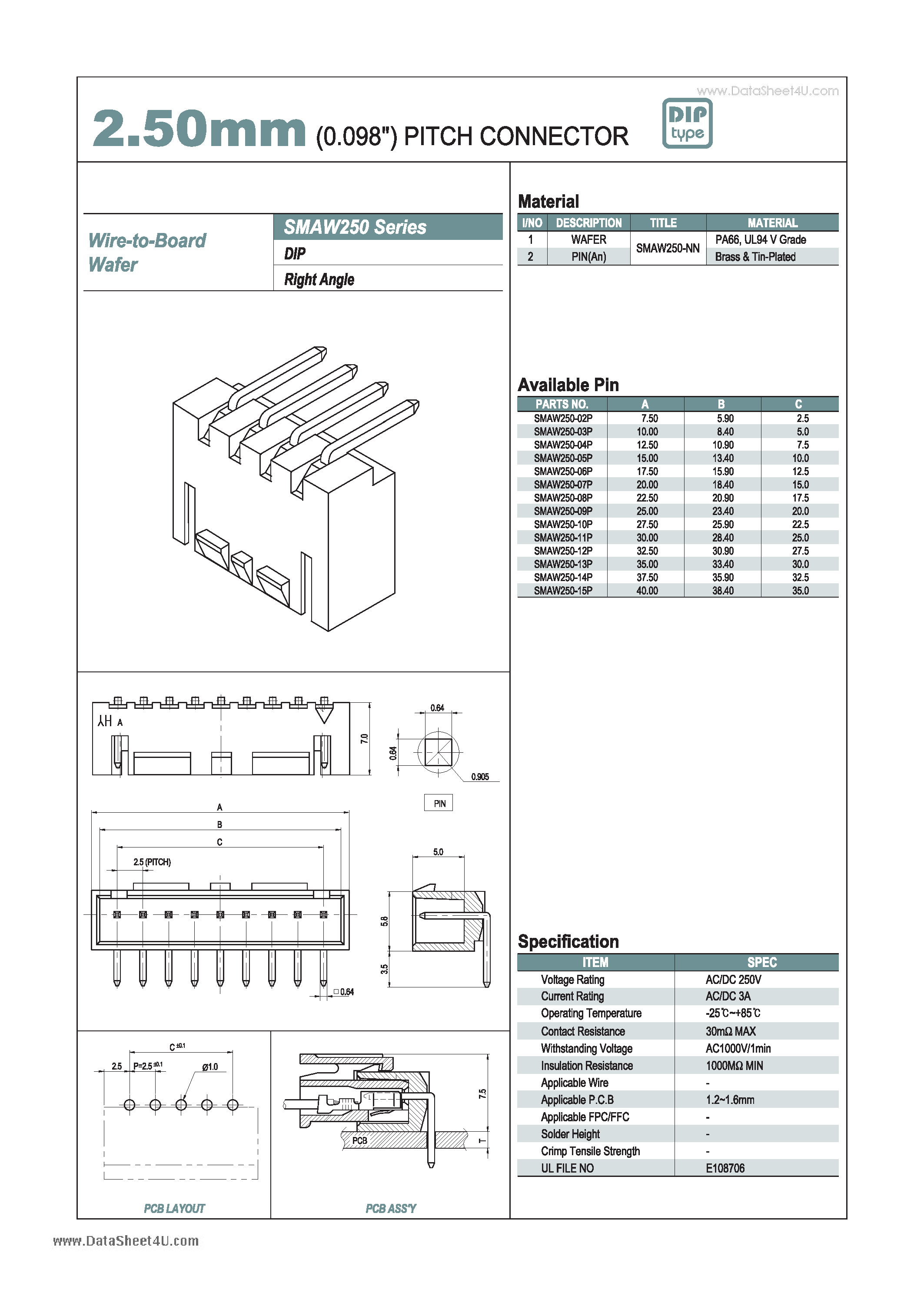 Datasheet SMAW250 page 1 Datasheet SMAW250 - 2.50mm PITCH CONNECTOR page 1