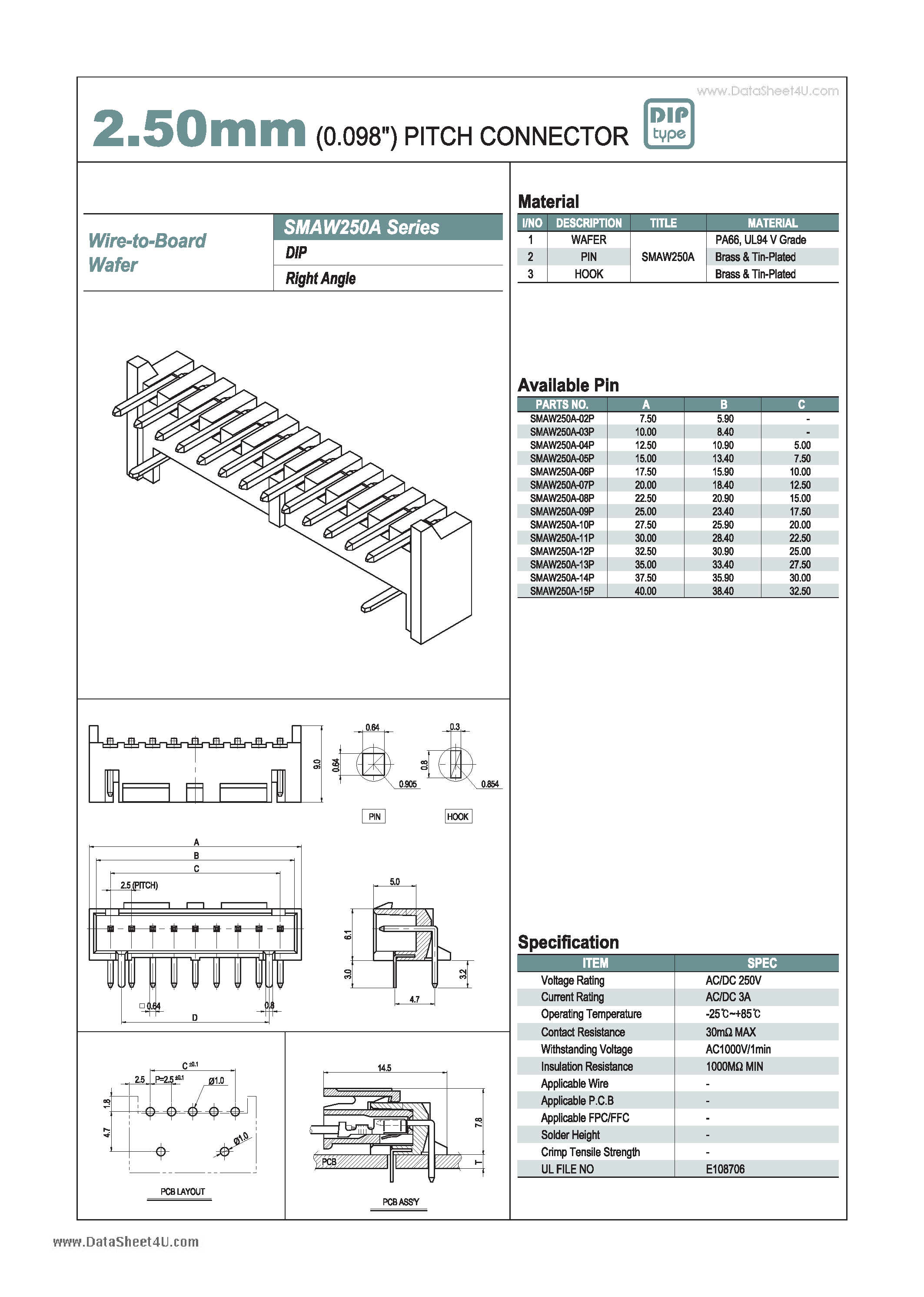 Datasheet SMAW250A - 2.50mm PITCH CONNECTOR page 1