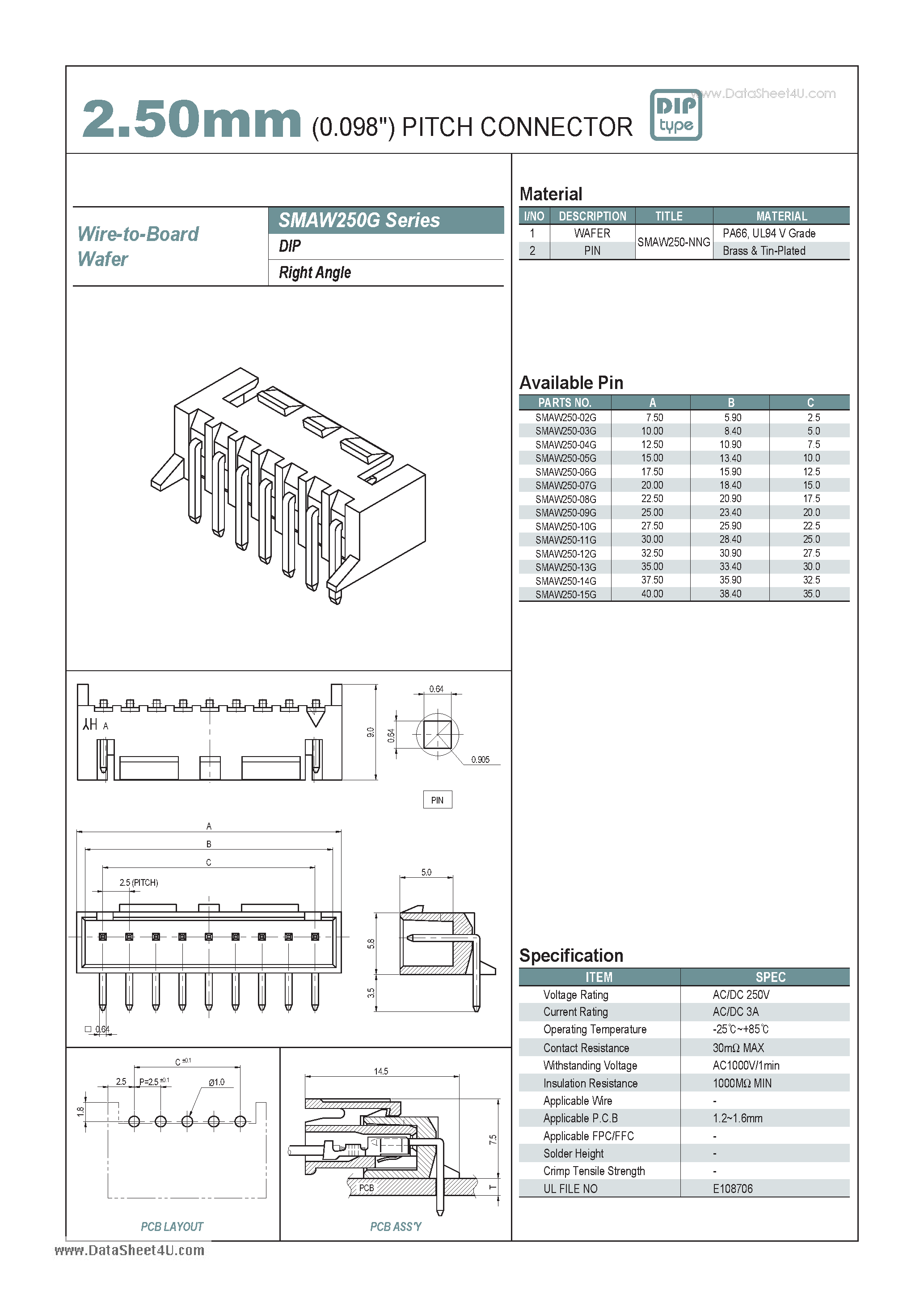 Datasheet SMAW250G page 1 Datasheet SMAW250G - 2.50mm PITCH CONNECTOR page 1