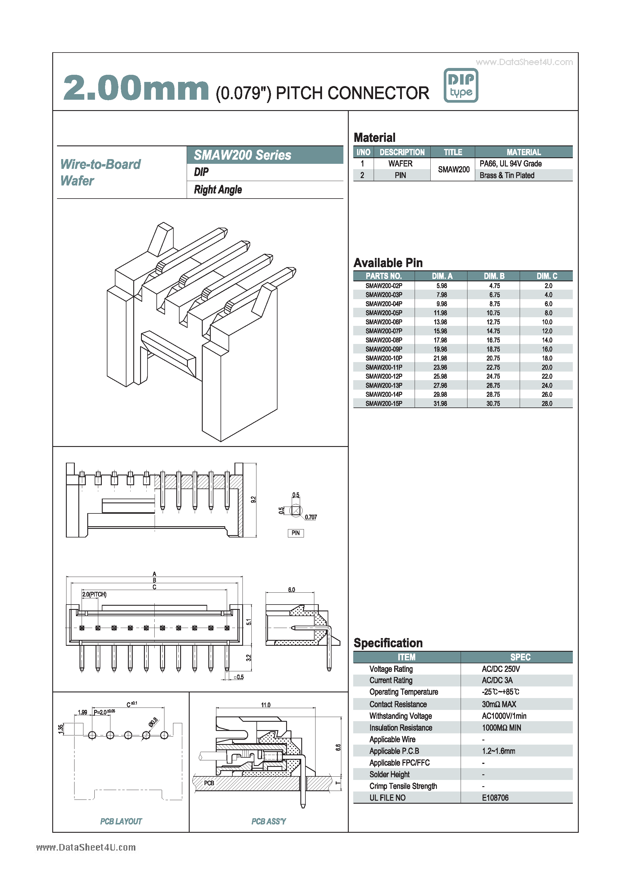 Datasheet SMAW200 - 2.00mm PITCH CONNECTOR page 1