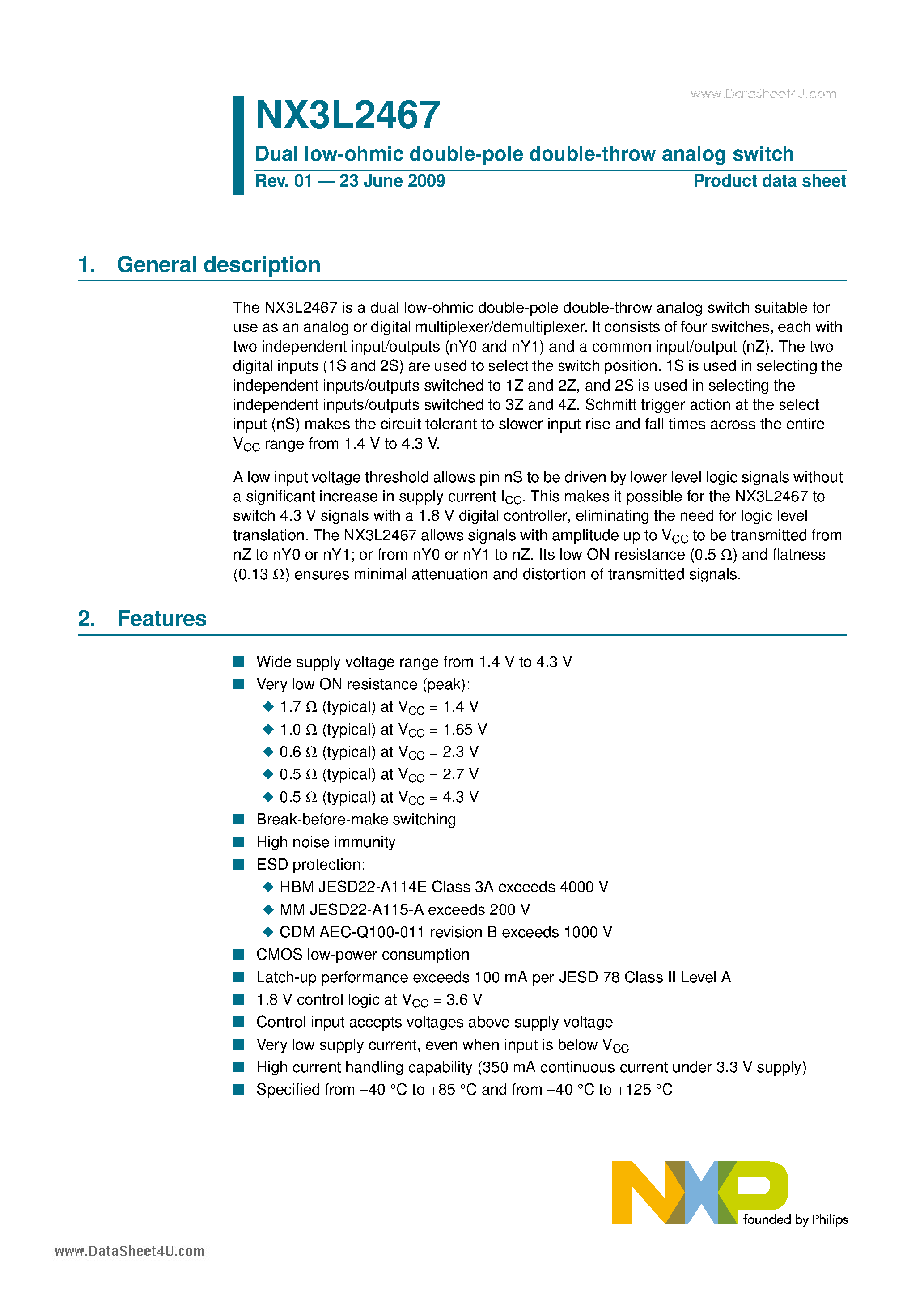 Datasheet NX3L2467 - Double-pole Double-throw Analog Switch page 1