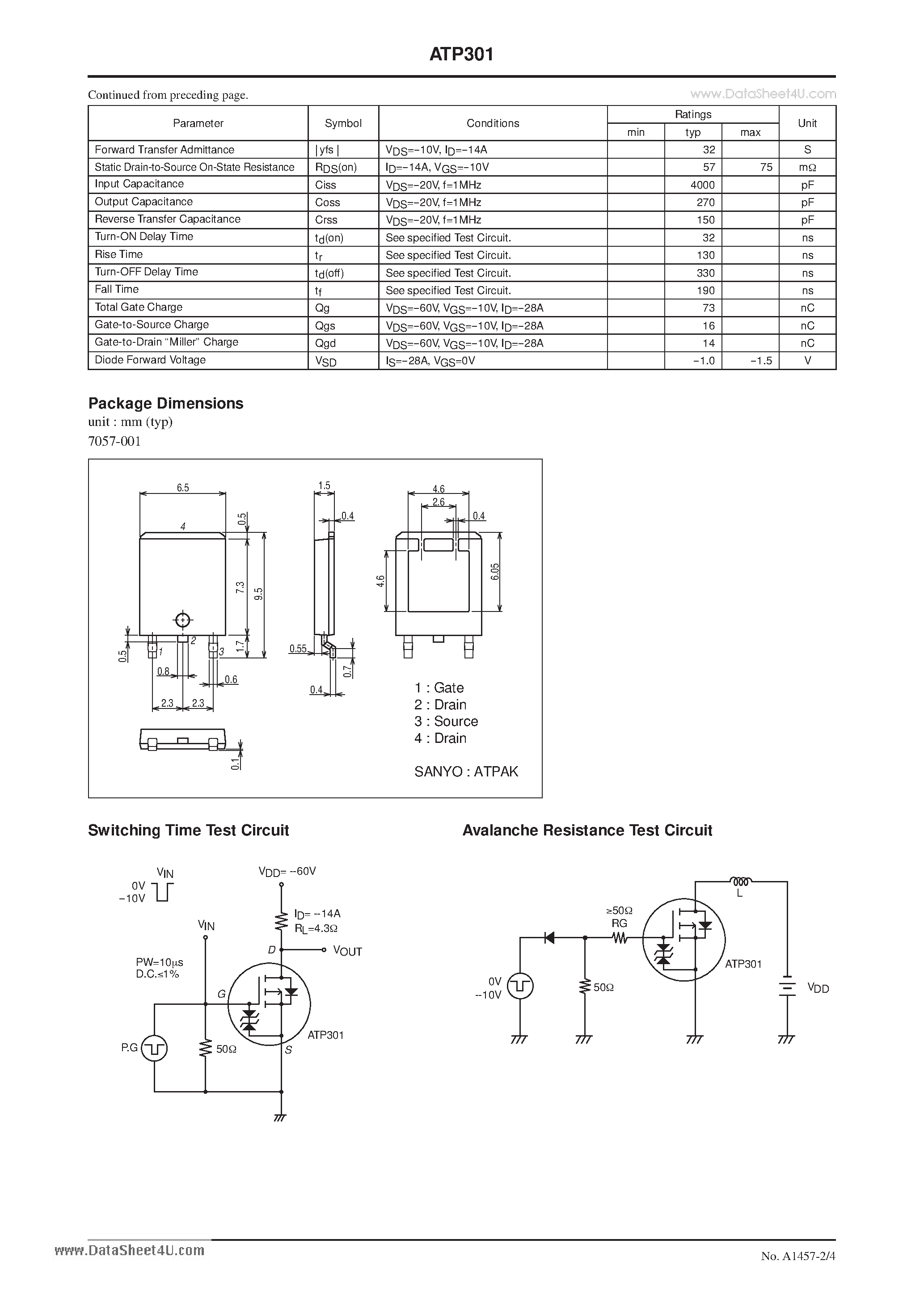 Даташит на микросхему ATP301 страница 2 Даташит ATP301 - General-Purpose Switching Device Applications страница 2