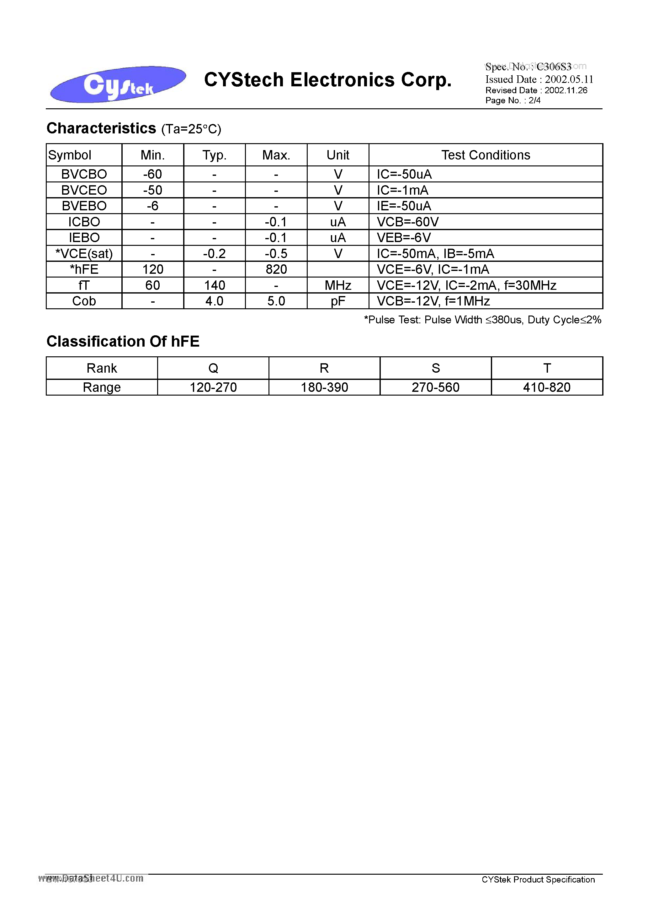 Даташит BTA1576S3 - General Purpose PNP Epitaxial Planar Transistor страница 2