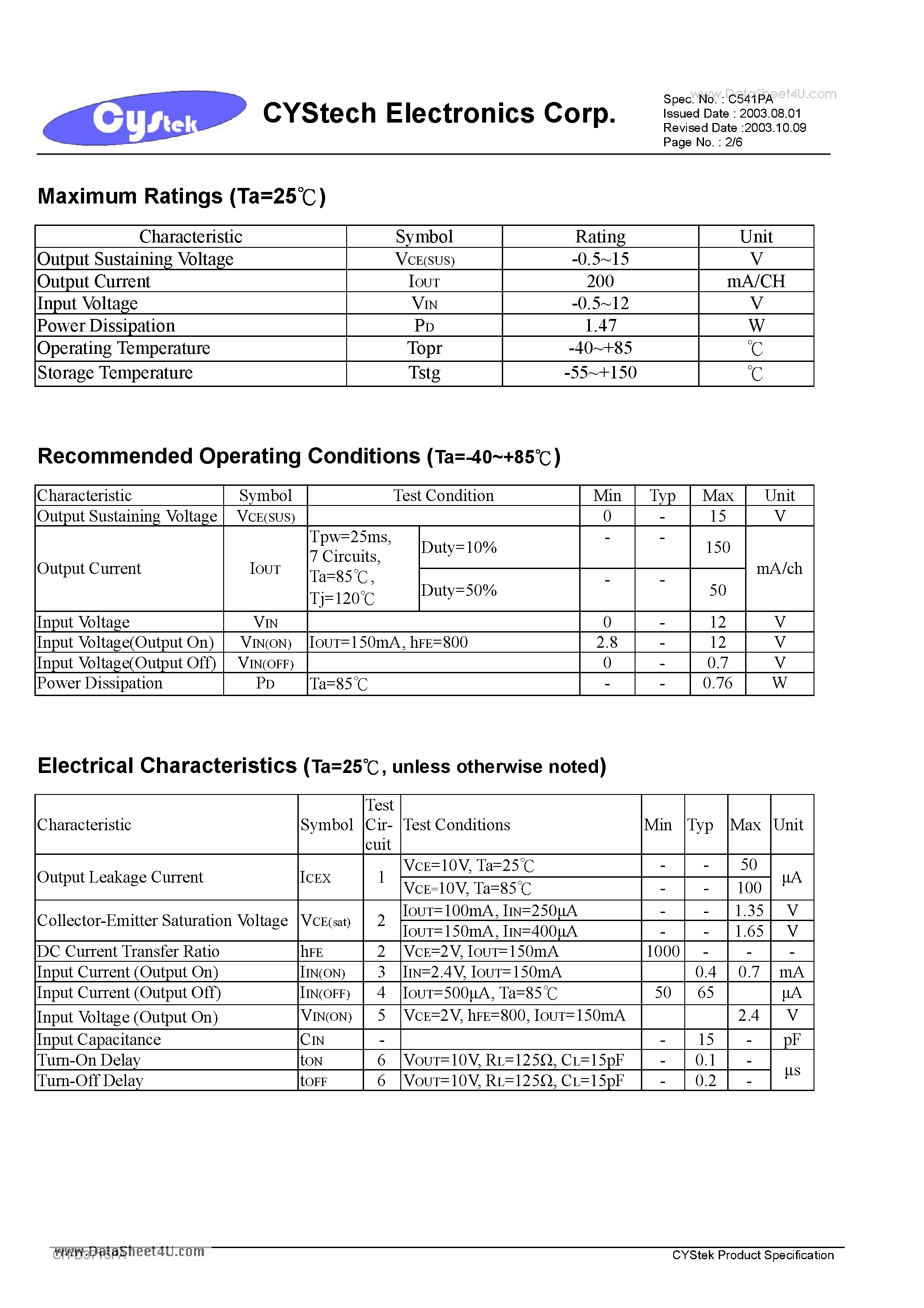 Datasheet CH-D3715PA - 7-CH Darlington Sink Driver page 2