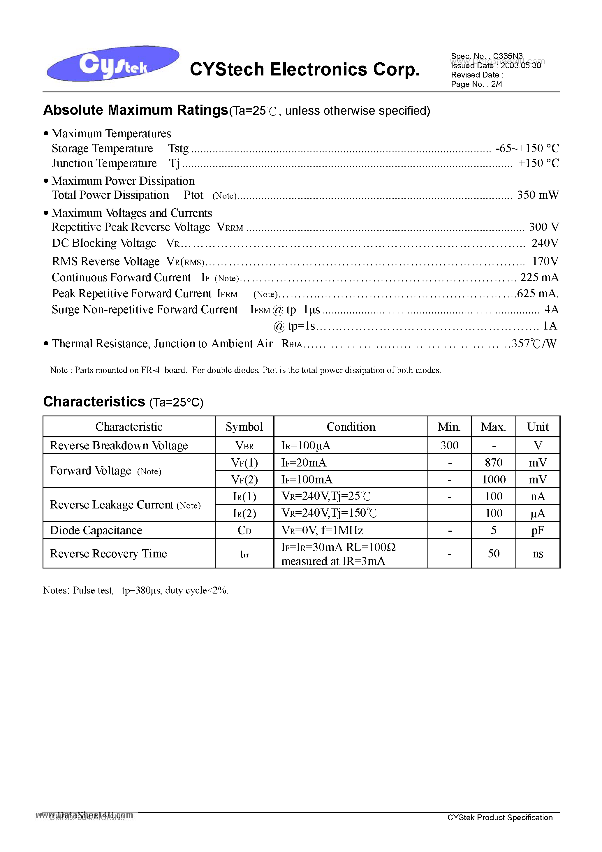 Даташит на микросхему CMBD2004 страница 2 Даташит CMBD2004 - High voltage switching (double) diodes страница 2