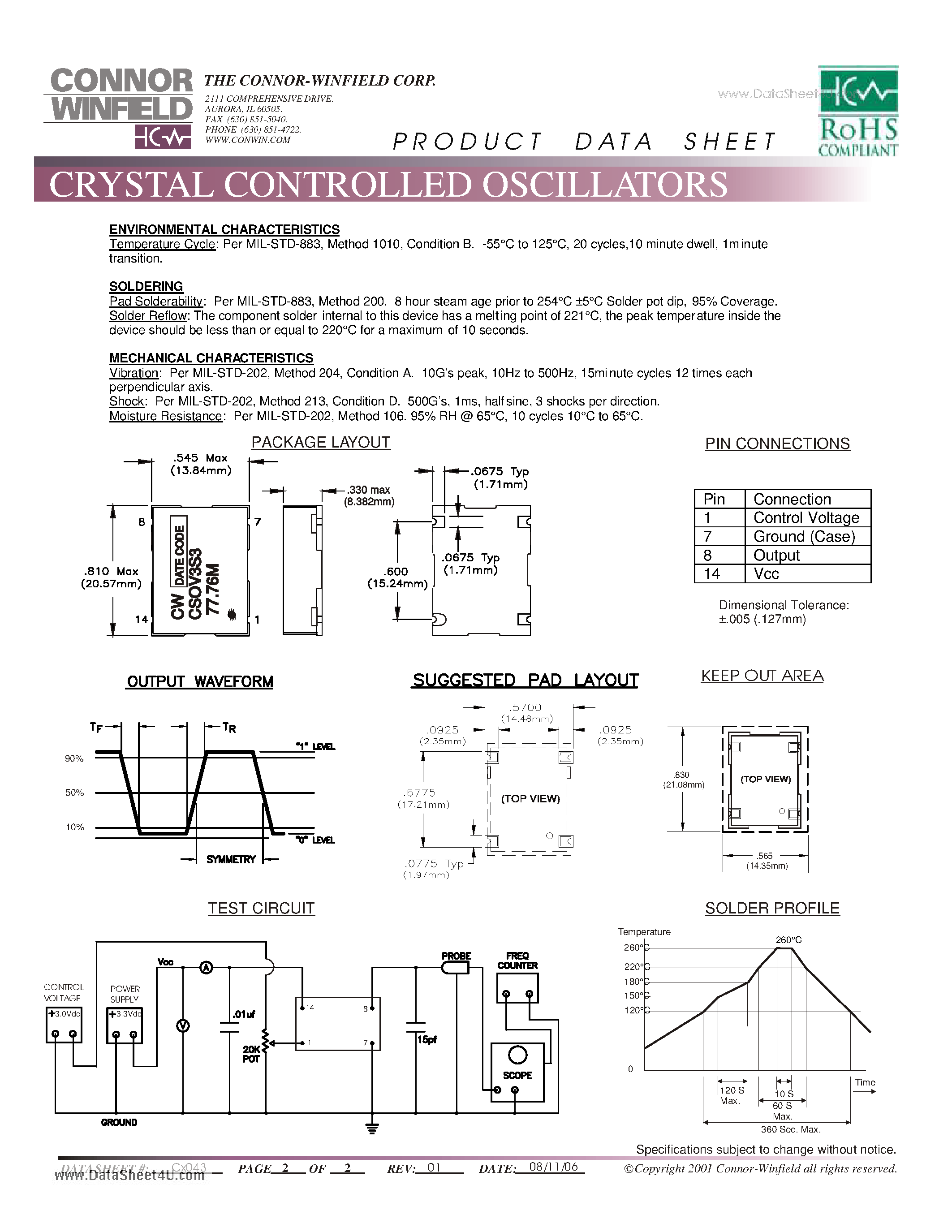 Datasheet CSOV3S3 - SURFACE MOUNT 3.3V HCMOS STRATUM 3 OCXO page 2