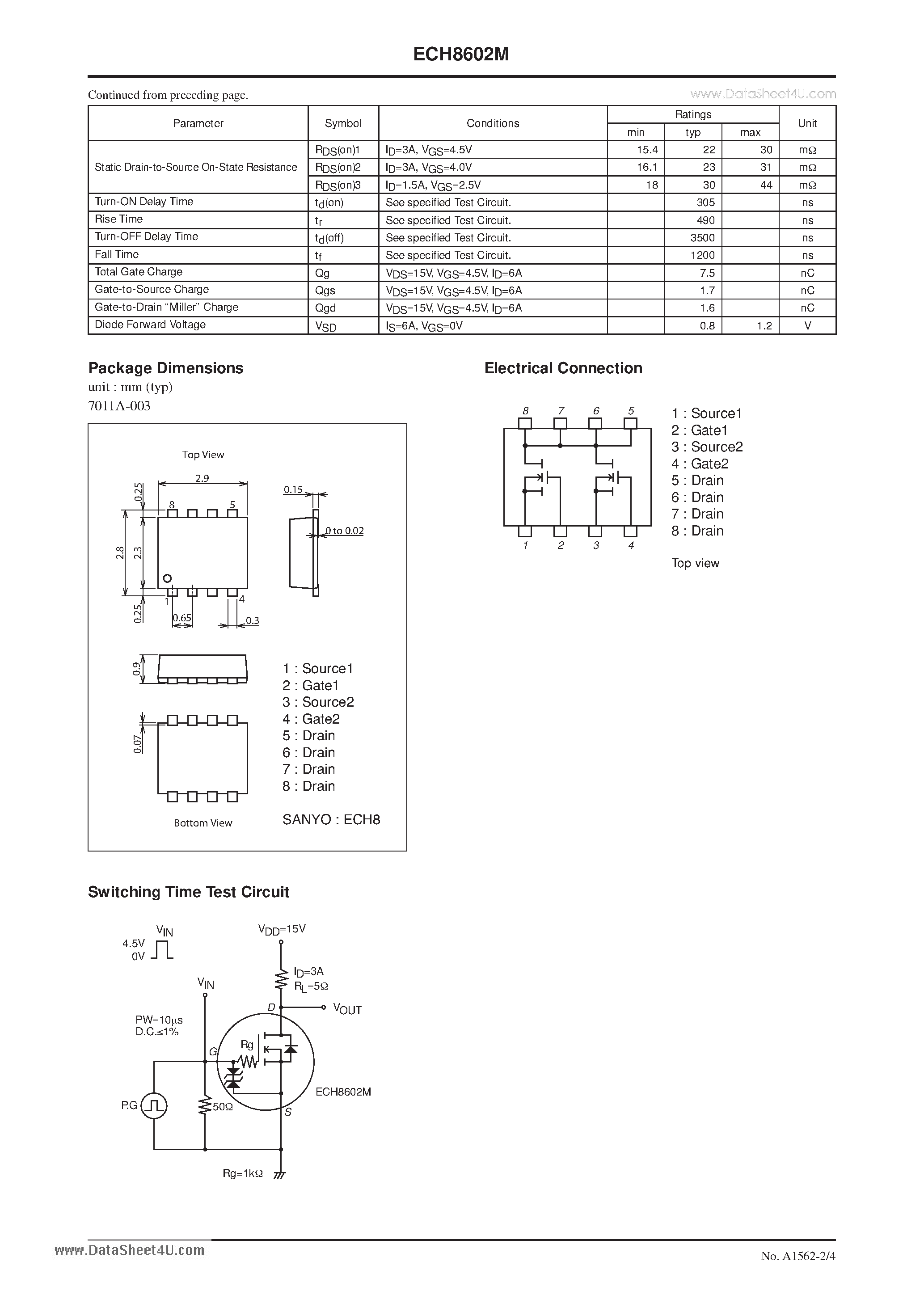 Datasheet ECH8602M - N-Channel Silicon MOSFET page 2