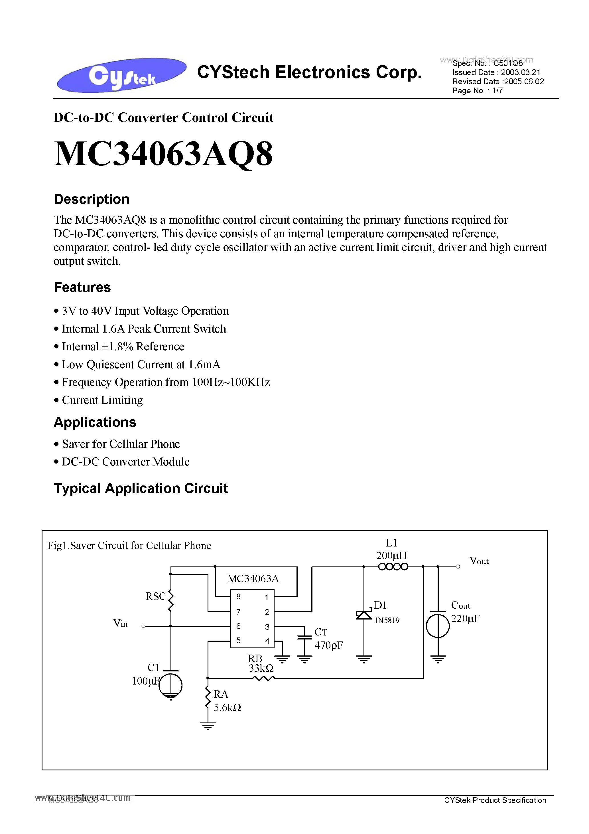Datasheet MC34063AQ8 - DC-to-DC Converter Control Circuit page 1