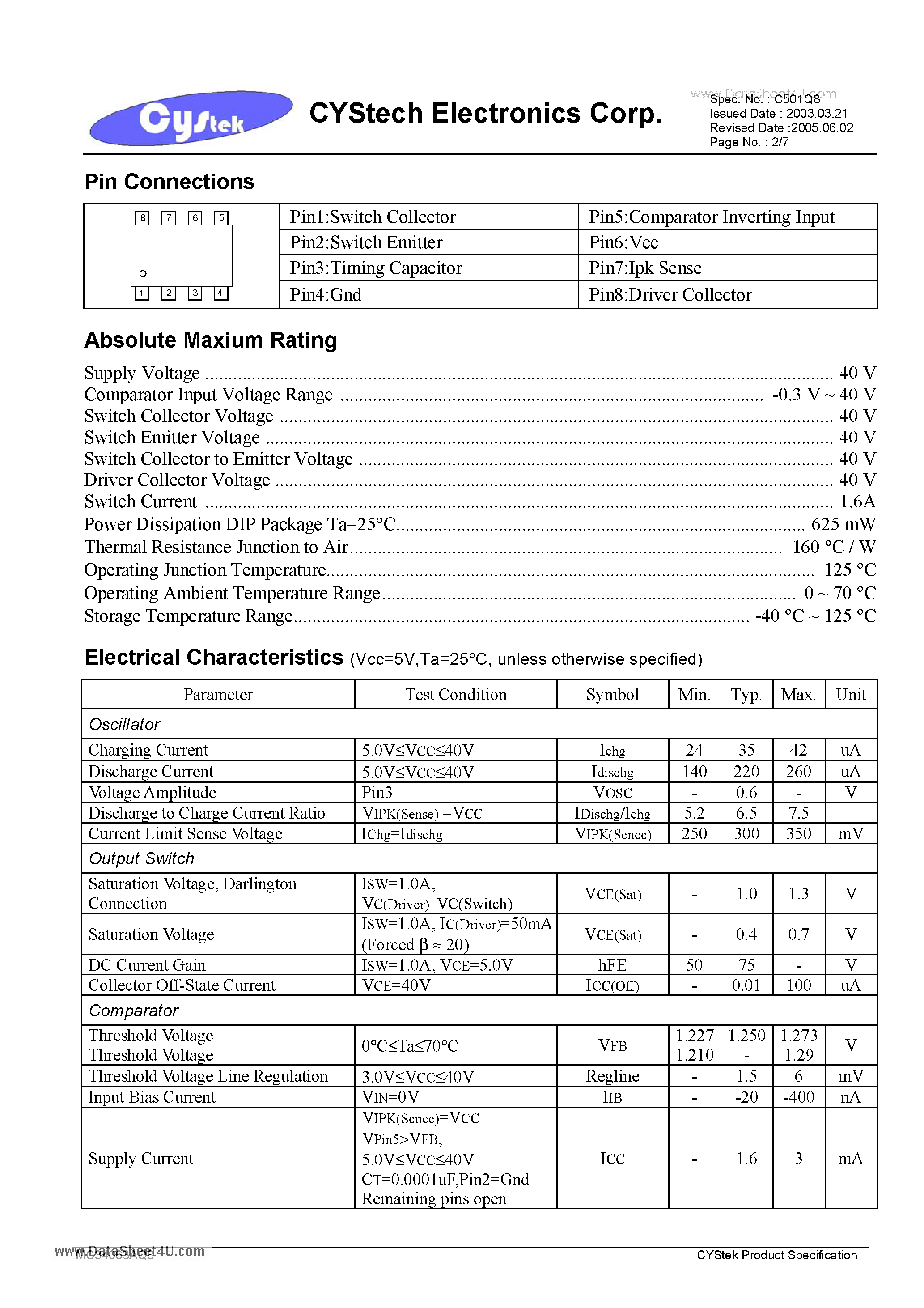 Datasheet MC34063AQ8 - DC-to-DC Converter Control Circuit page 2
