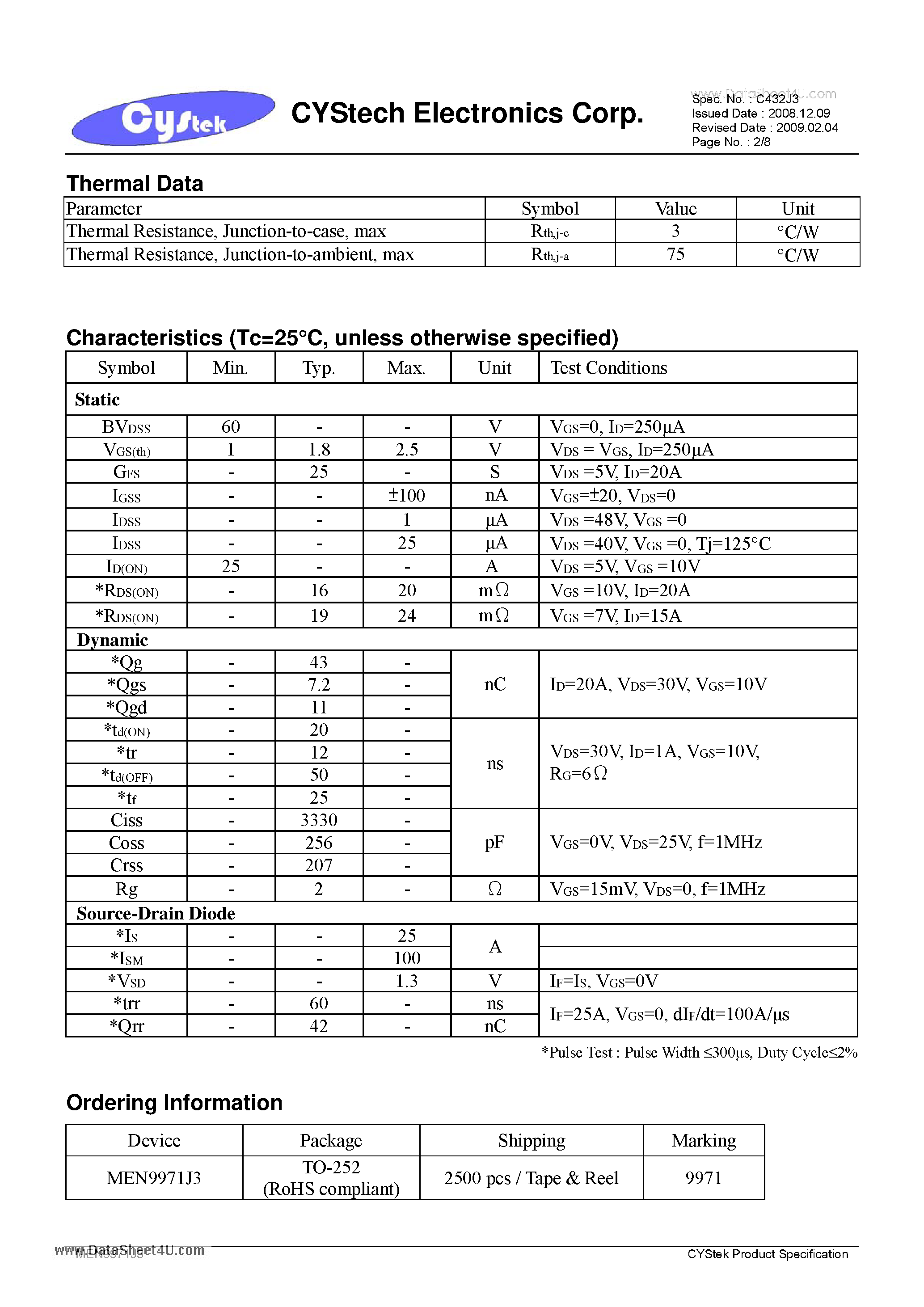 Datasheet MEN9971J3 - N-Channel Enhancement Mode Power MOSFET page 2