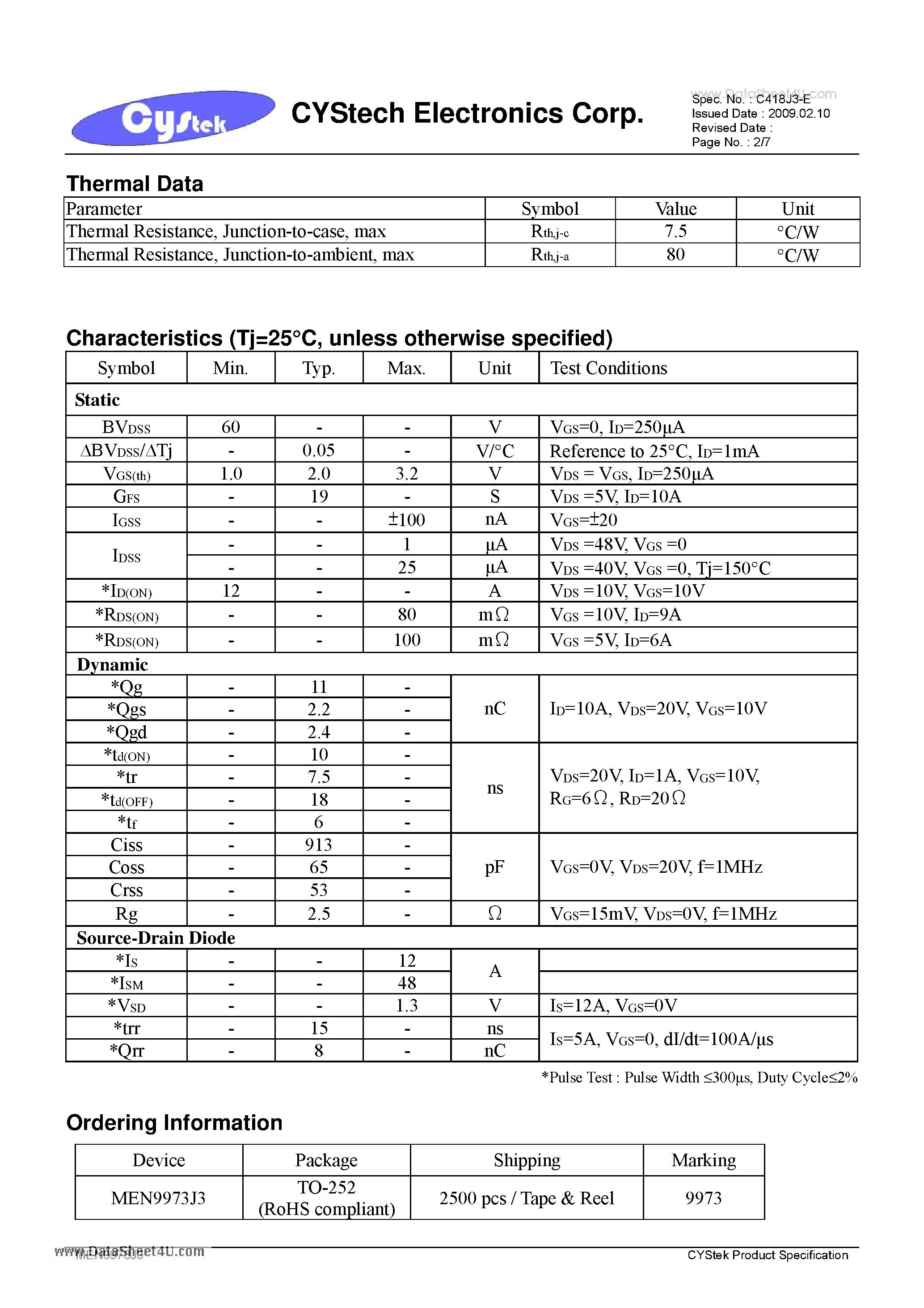 Datasheet MEN9973J3 - N-Channel Enhancement Mode Power MOSFET page 2