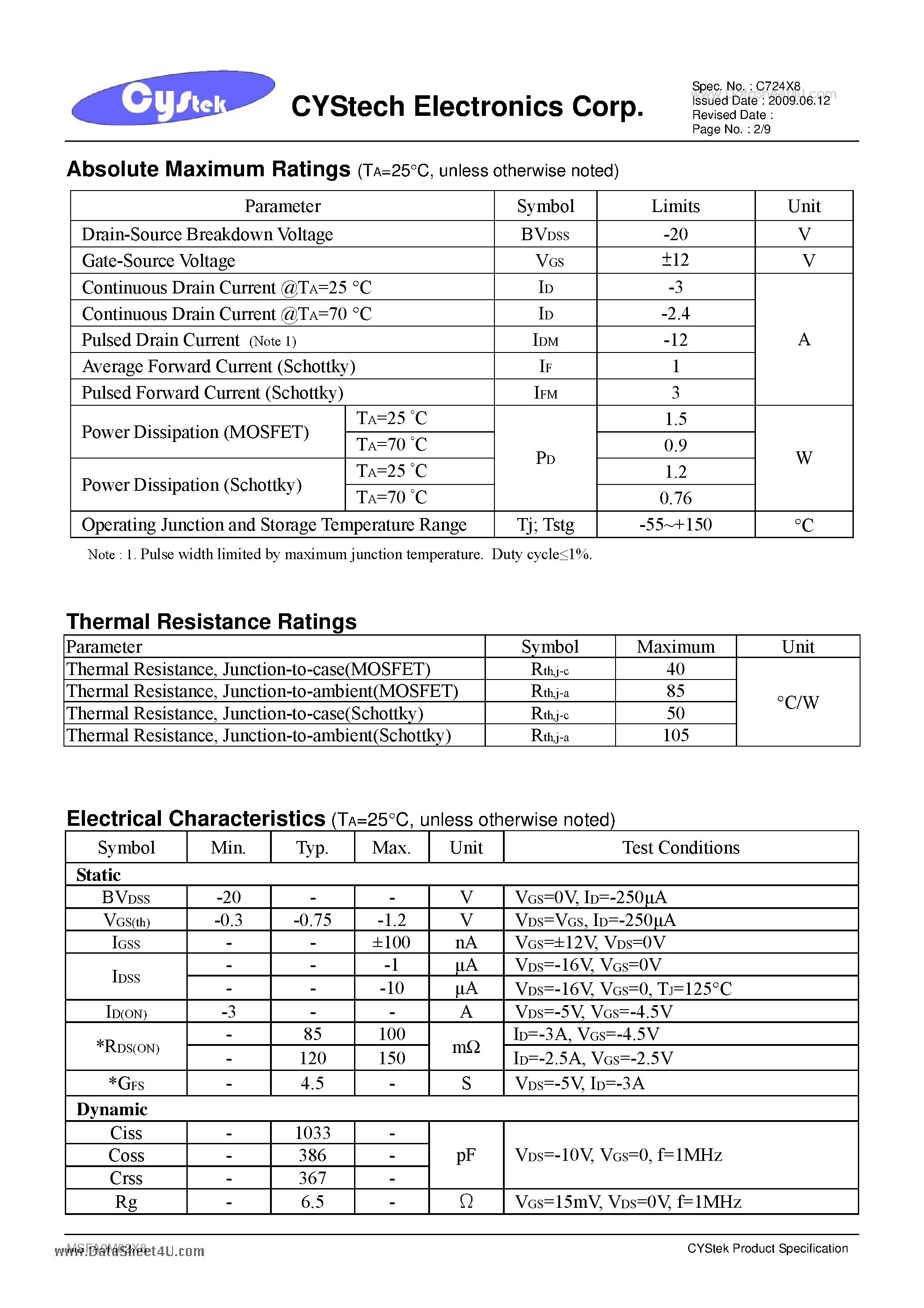 Даташит на микросхему MSFA0M02X8 страница 2 Даташит MSFA0M02X8 - P-Channel Logic Level Enhancement Mode MOSFET страница 2