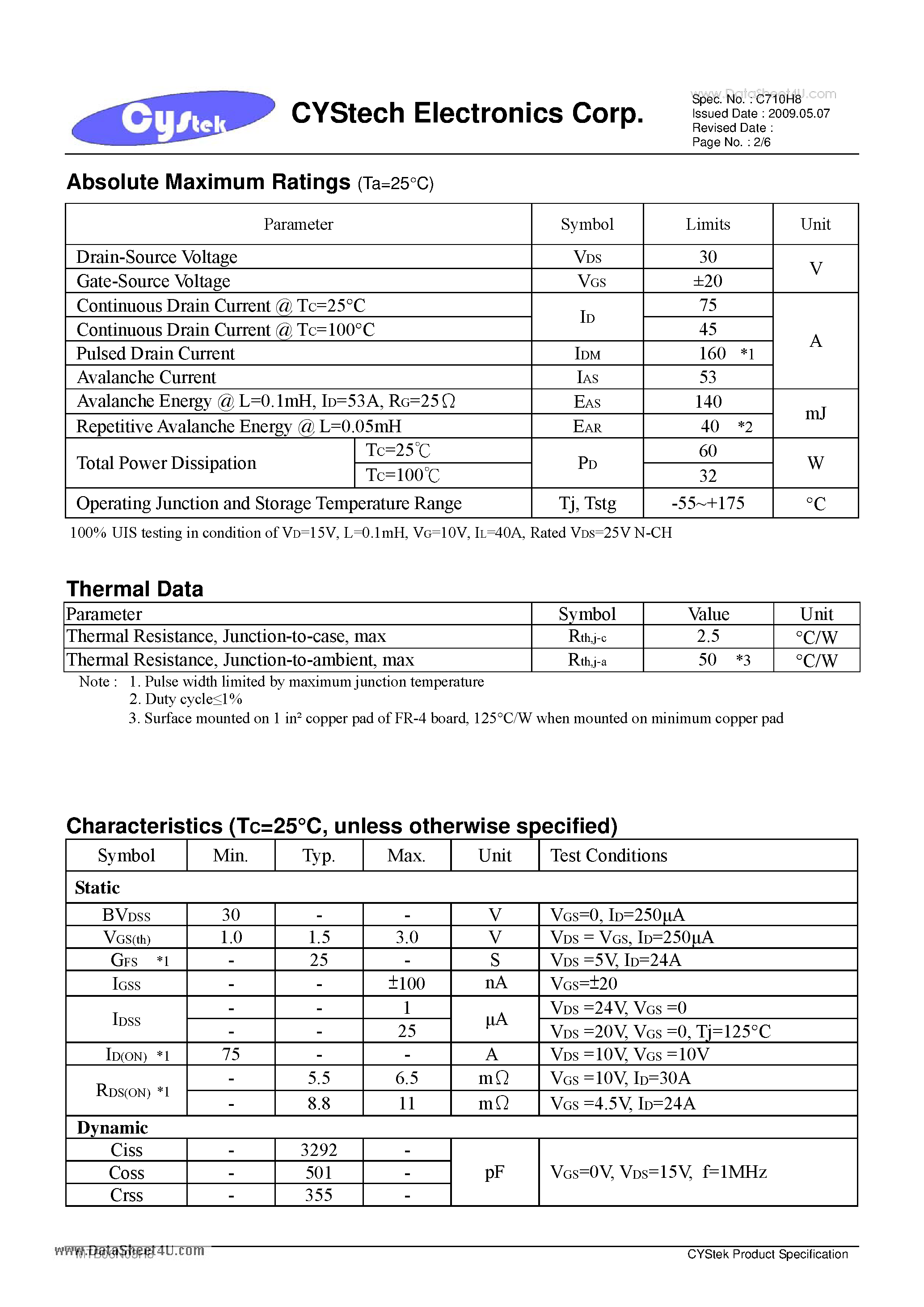 Даташит на микросхему MTB06N03H8 страница 2 Даташит MTB06N03H8 - N-Channel Logic Level Enhancement Mode Power MOSFET страница 2