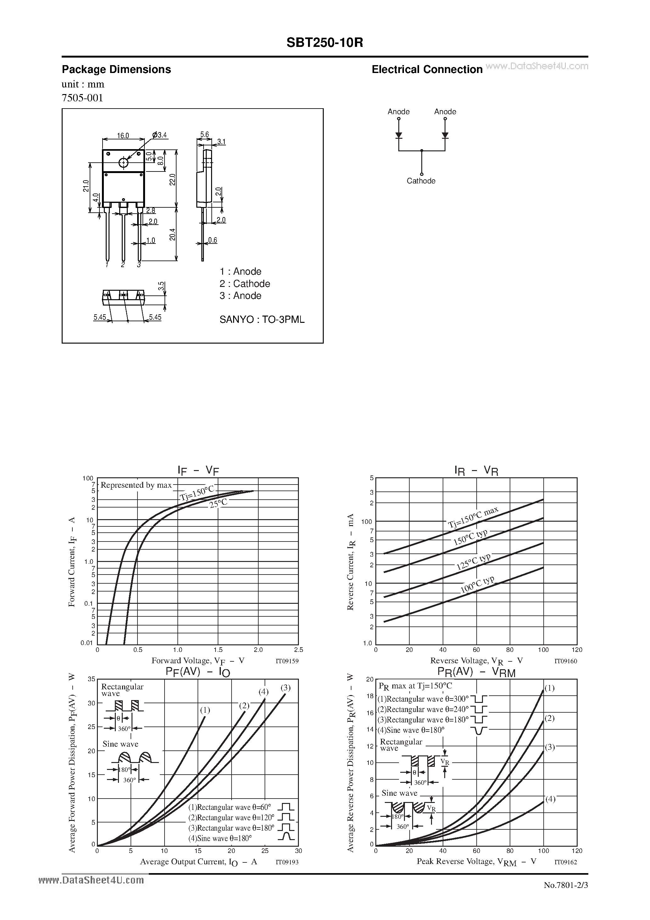 Datasheet SBT250-10R page 2 Datasheet SBT250-10R - Schottky Barrier Diode 100V 25A Rectifier page 2