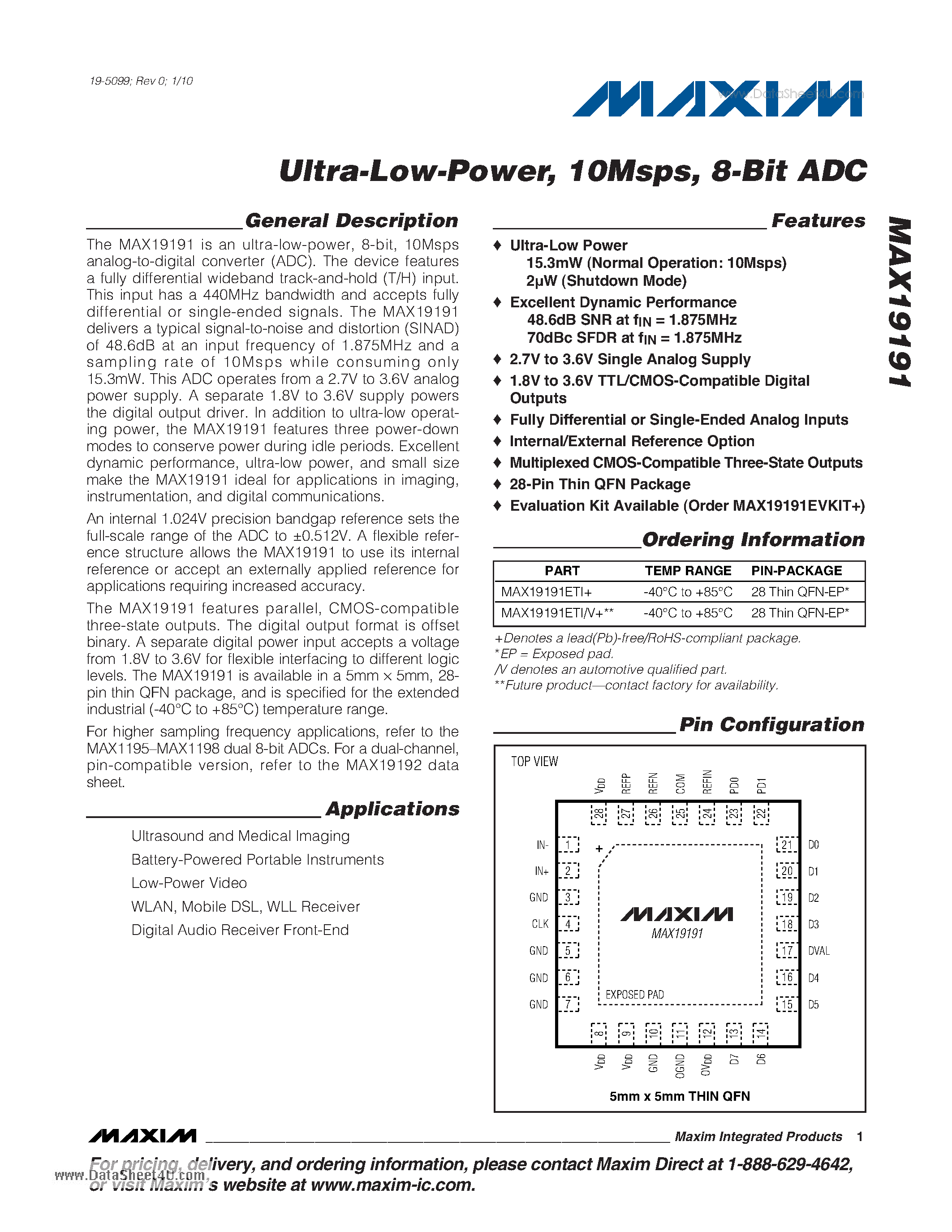 Datasheet MAX19191 - 8-Bit ADC page 1