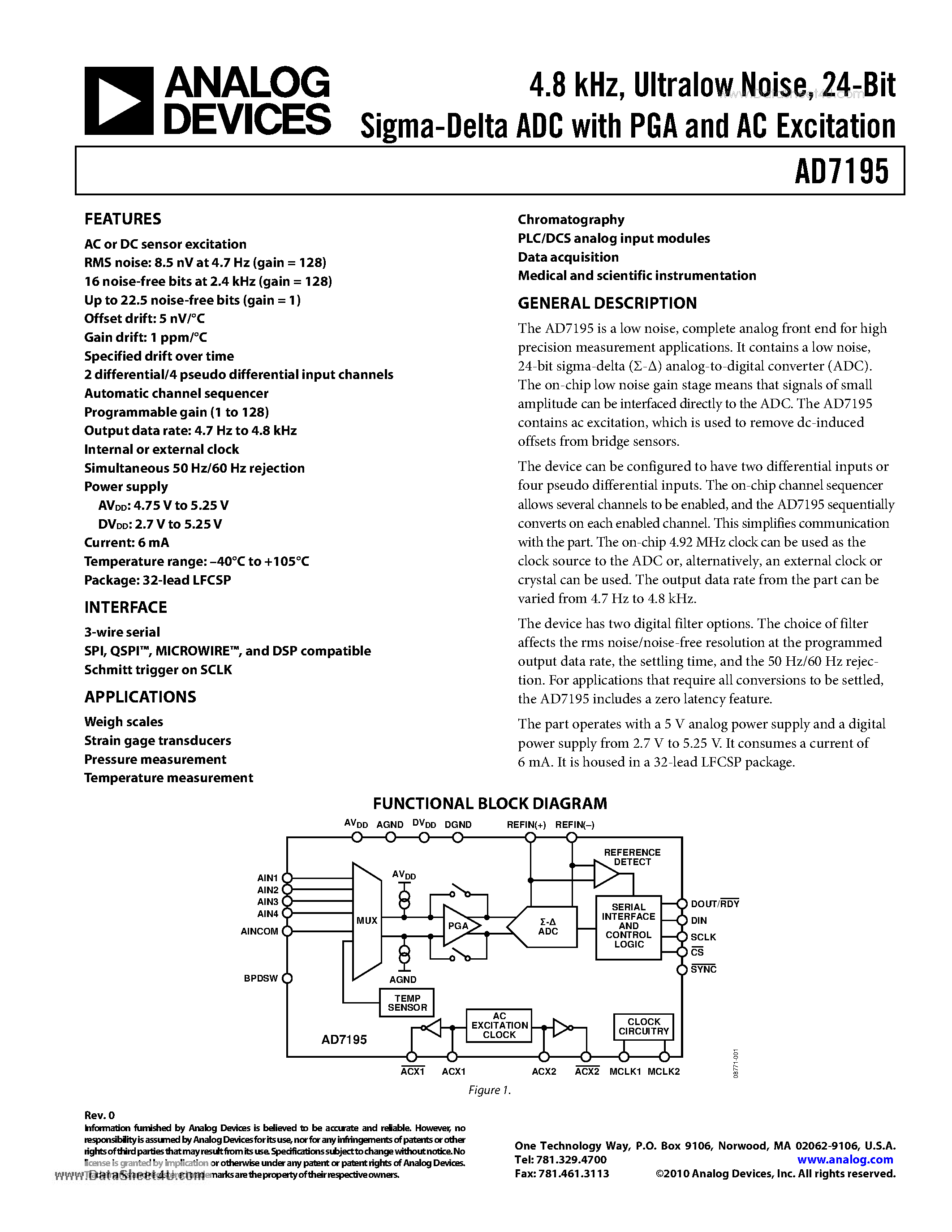 Даташит AD7195 - 24-BIT SIGMA-DELTA ADC страница 1