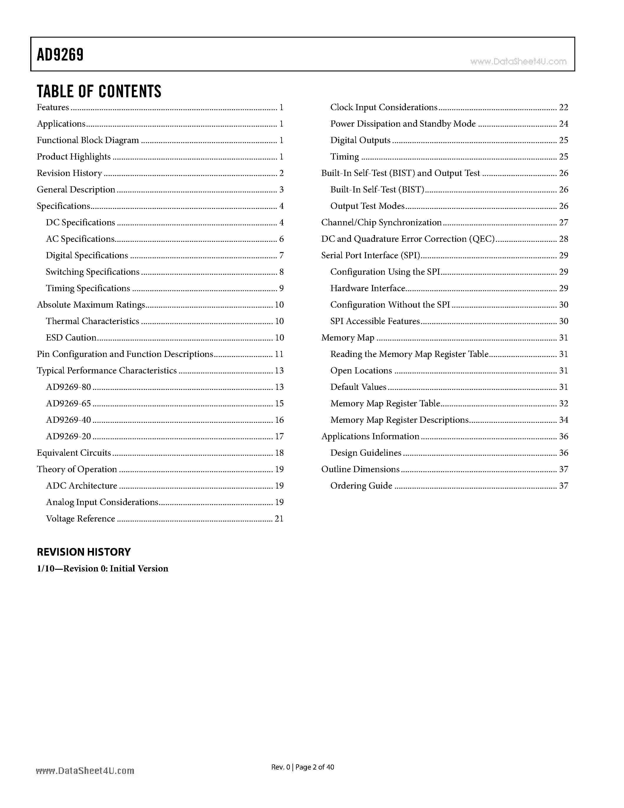 Datasheet AD9269 page 2 Datasheet AD9269 - 1.8 V Dual Analog-to-Digital Converter page 2