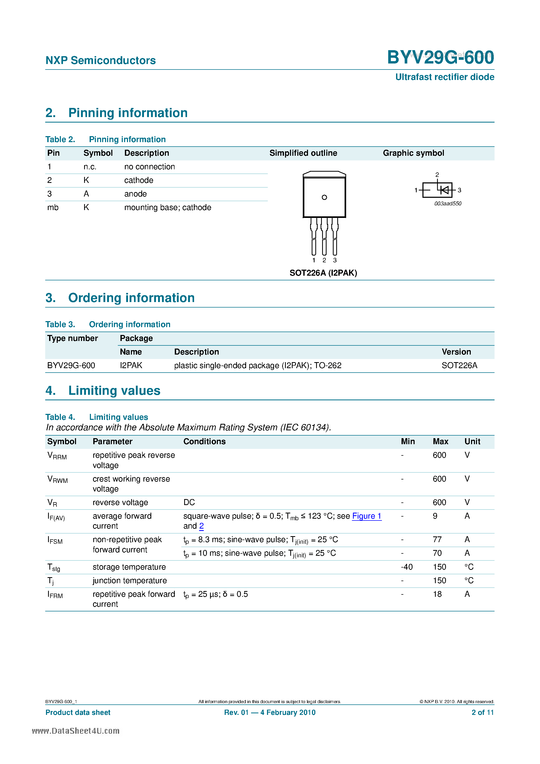 Datasheet BYV29G-600 page 2 Datasheet BYV29G-600 - Ultrafast Rectifier Diode page 2