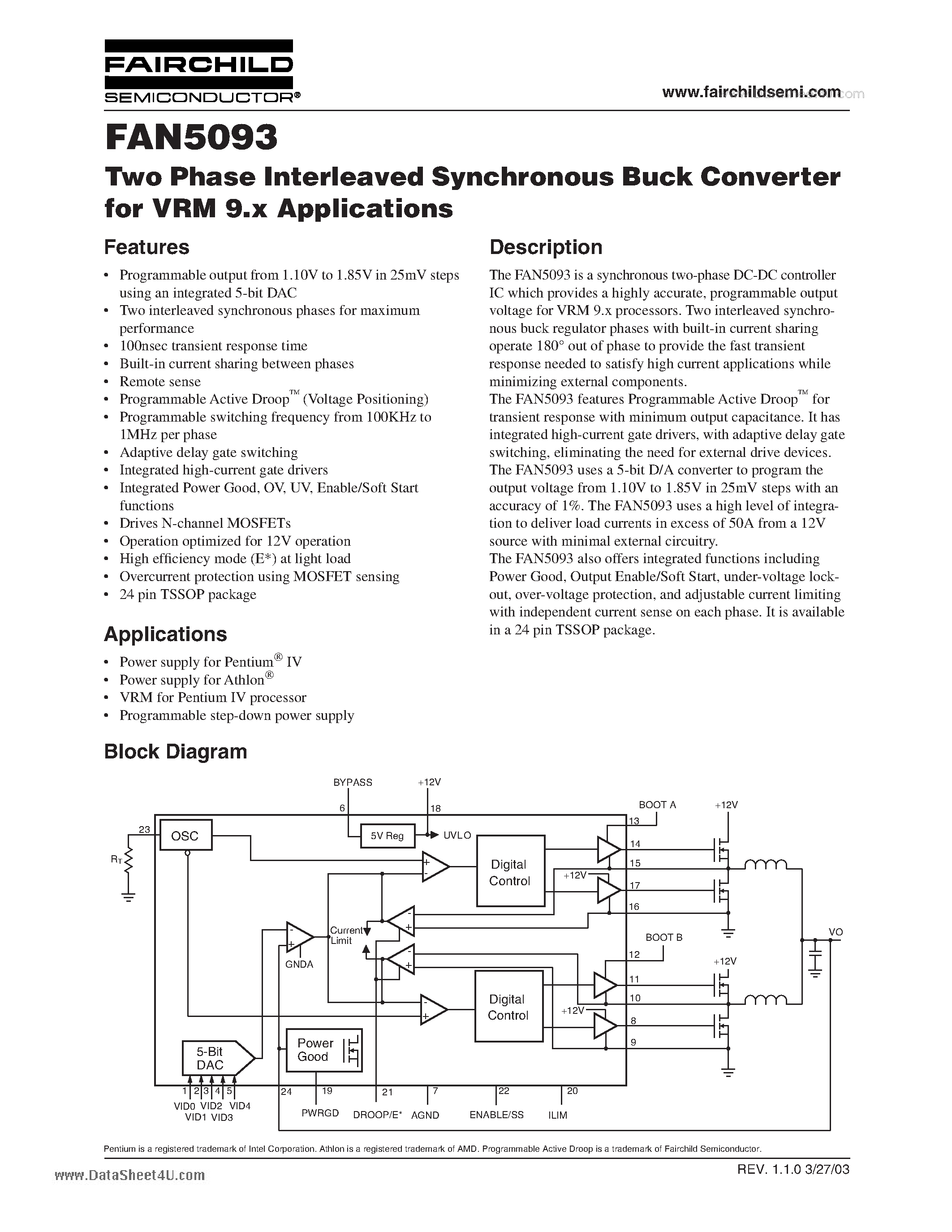 Datasheet 5093MTC page 1 Datasheet 5093MTC - Search -----> FAN5093MTC page 1