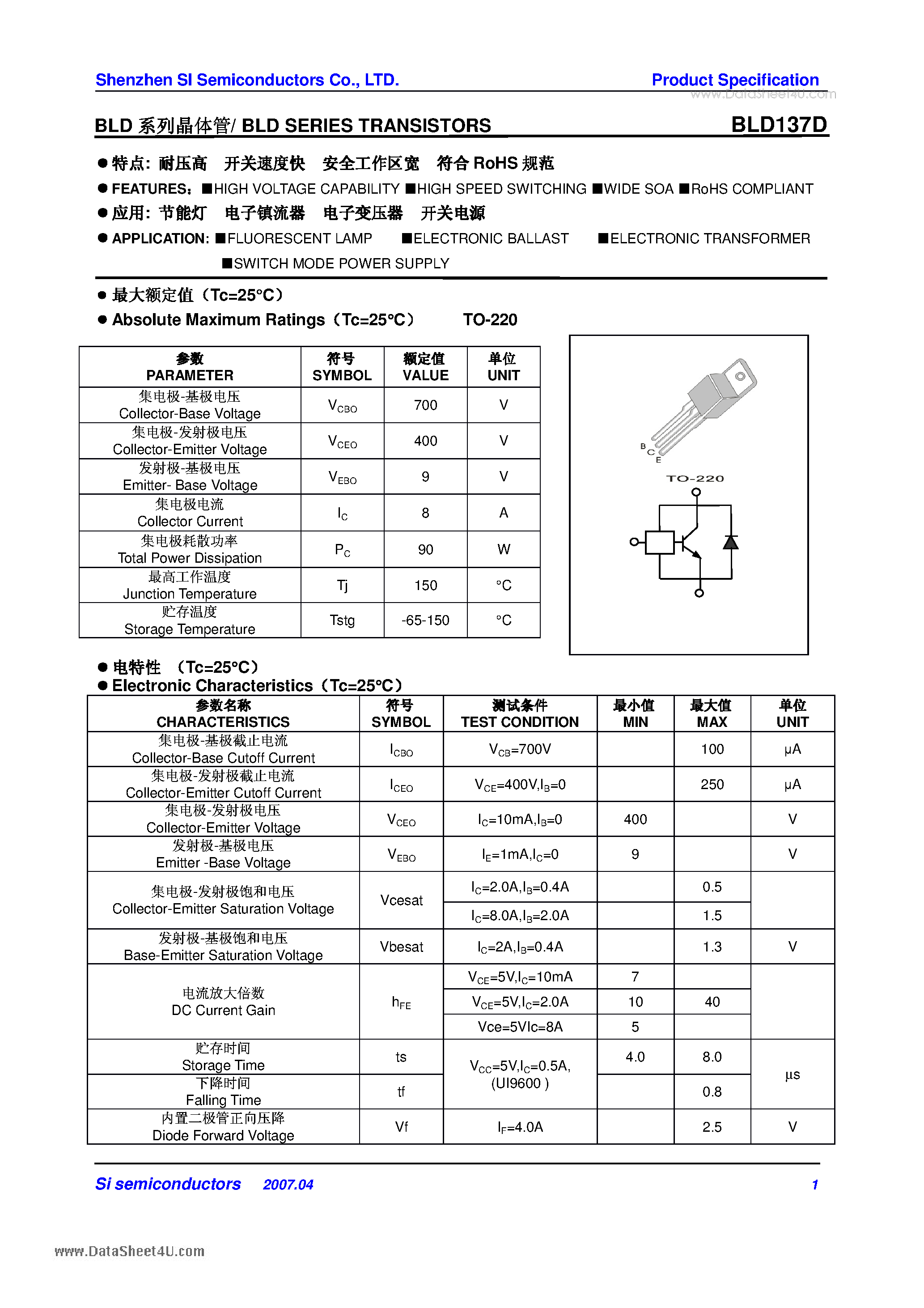 Даташит BLD137D - BLD SERIES TRANSISTORS страница 1