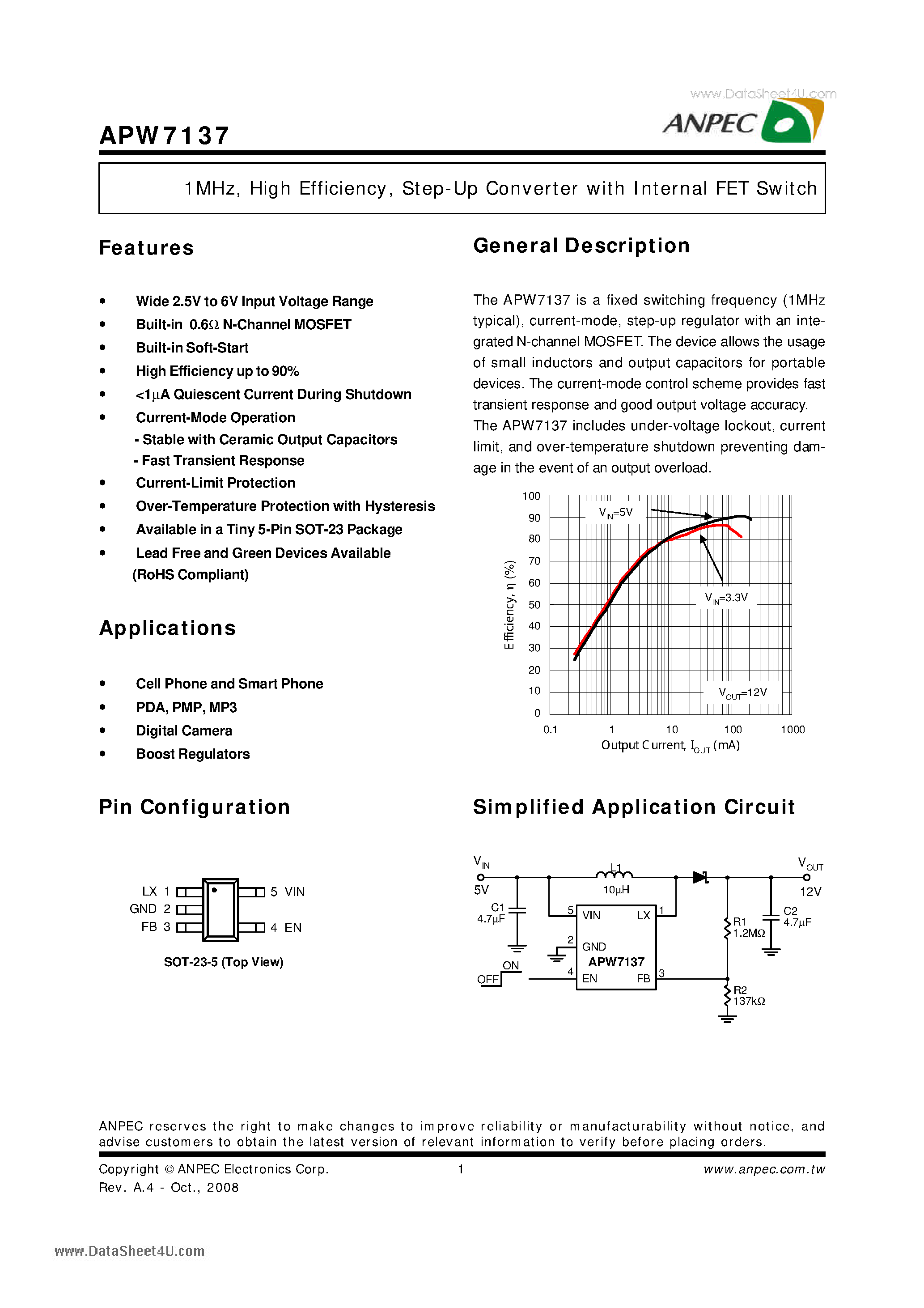 Даташит APW7137 - Step-Up Converter страница 1
