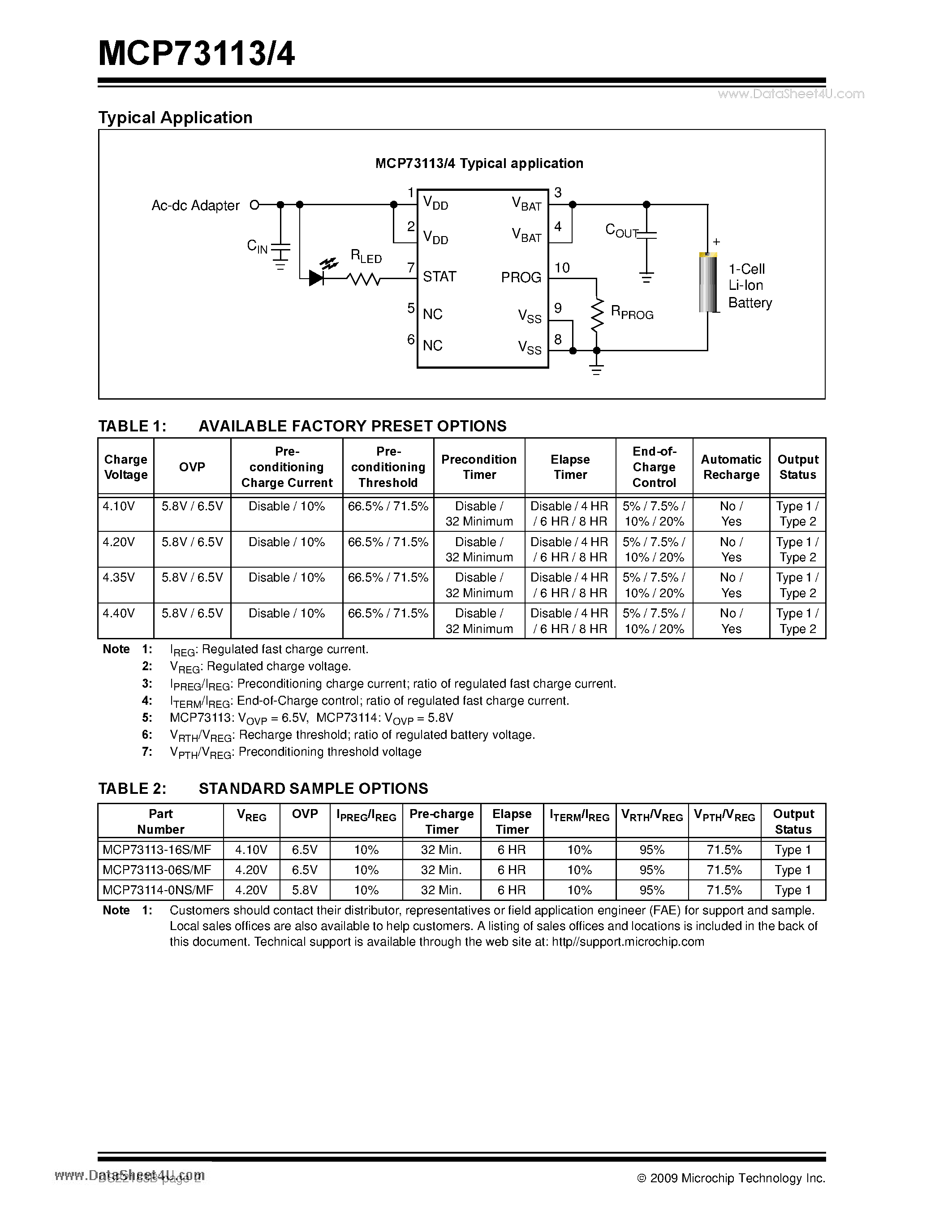 Datasheet MCP73113 page 2 Datasheet MCP73113 - Single-Cell Li-Ion / Li-Polymer Battery Charge Management Controller with Input Overvoltage Protection page 2