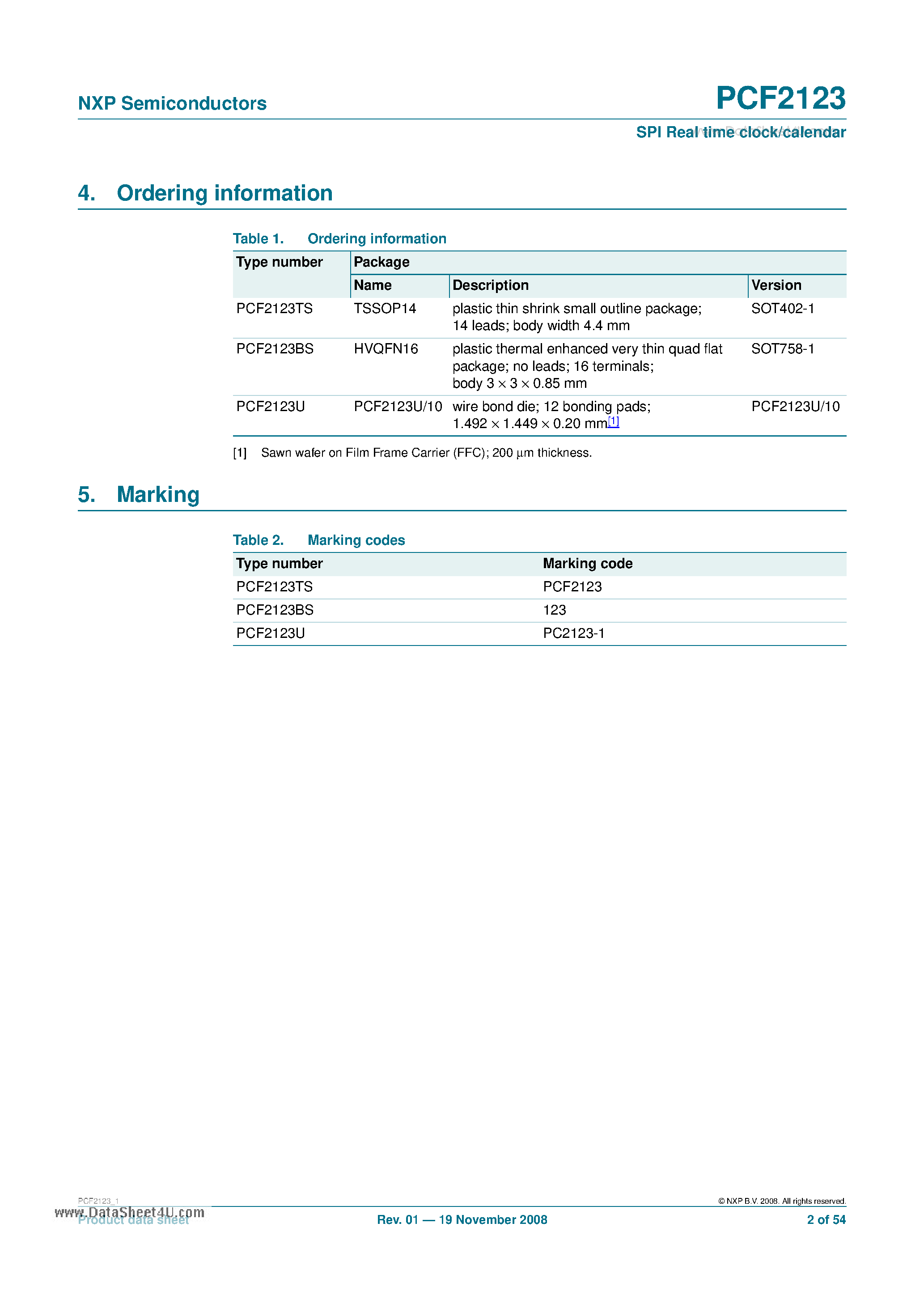 Datasheet PCF2123 - SPI Real time clock/calendar page 2