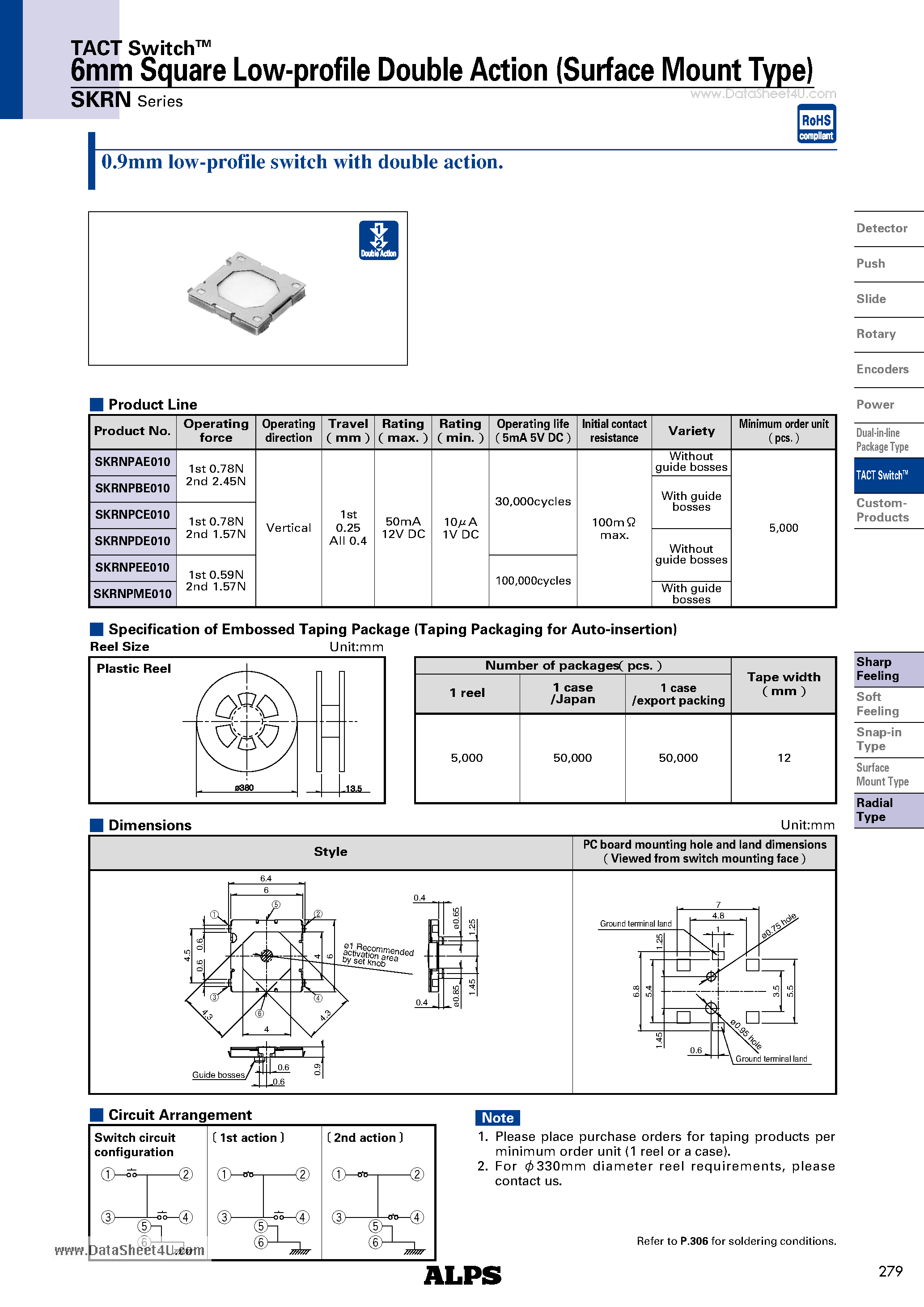 Даташит SKRN - 6mm Square Low-profile Double Action страница 1