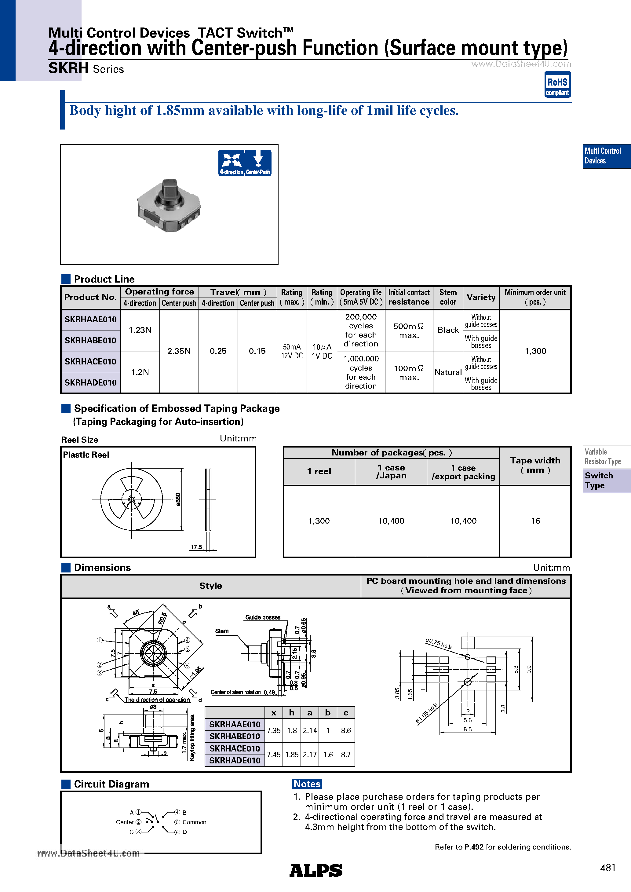 Datasheet SKRH - 4-direction with Center-push Function page 1